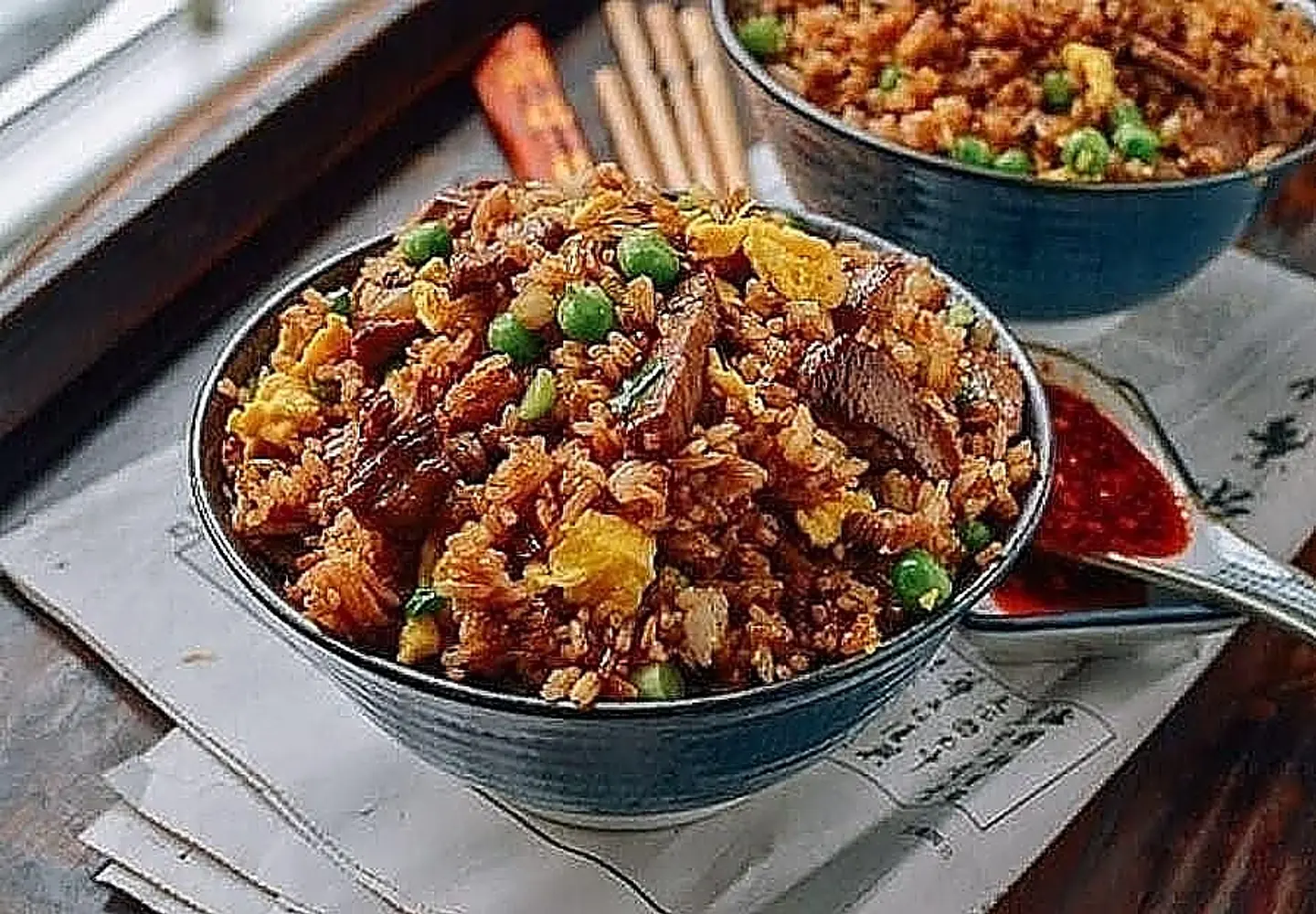 أرز مقلي باللحم البقري
