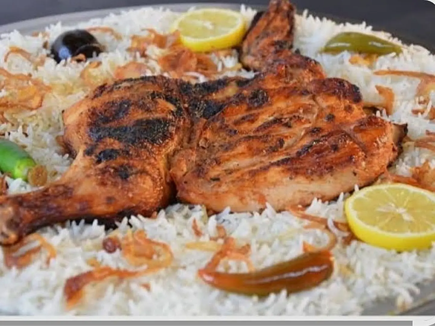 Half Cheken Grilled Chicken Over Charcoal With Rice