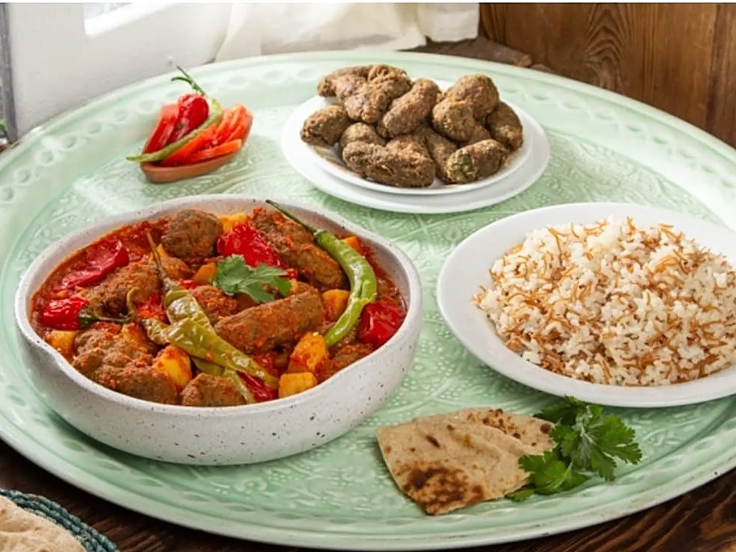 Oven Baked Kofta Meal With Rice, Salad And Tahini