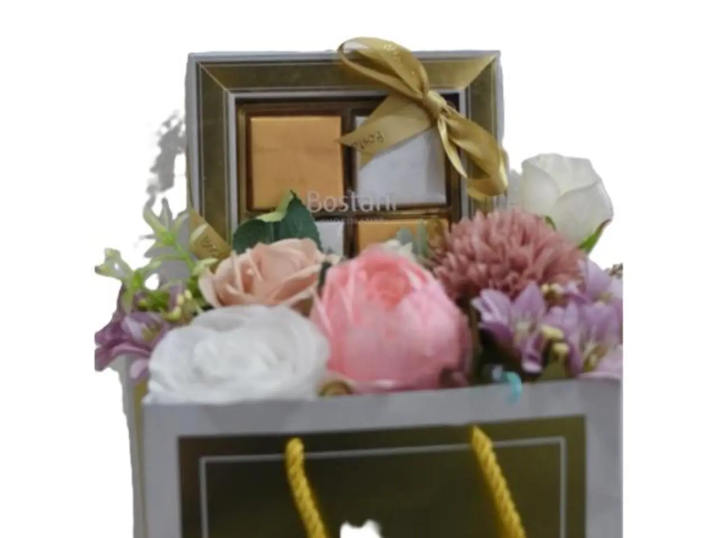 Bostani Chocolate With Artificial Rose Arrangement