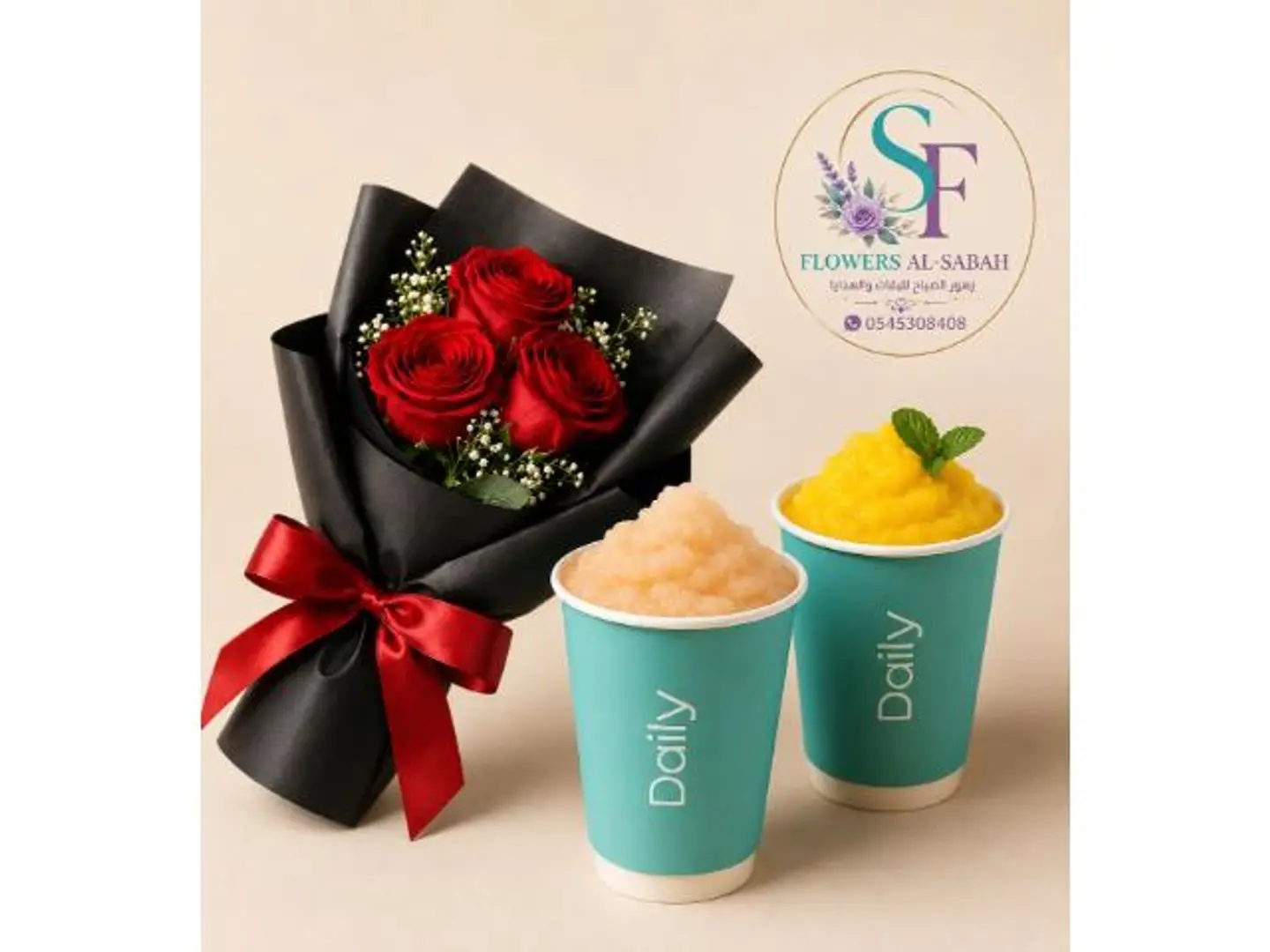 Melon Milkshake With Rose Bouquet