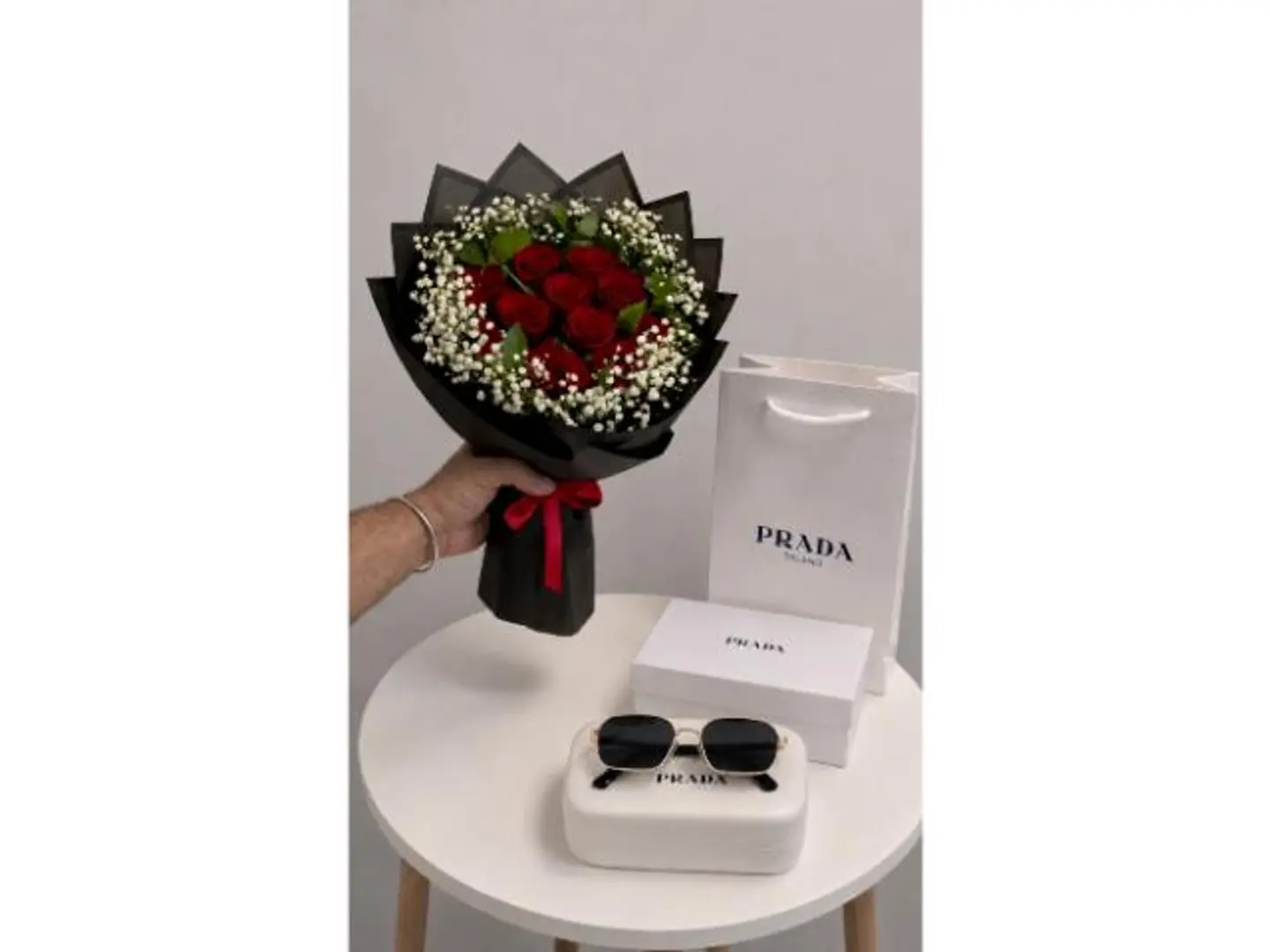 Prada Sunglasses With A Flower Bouquet And A Free Card.