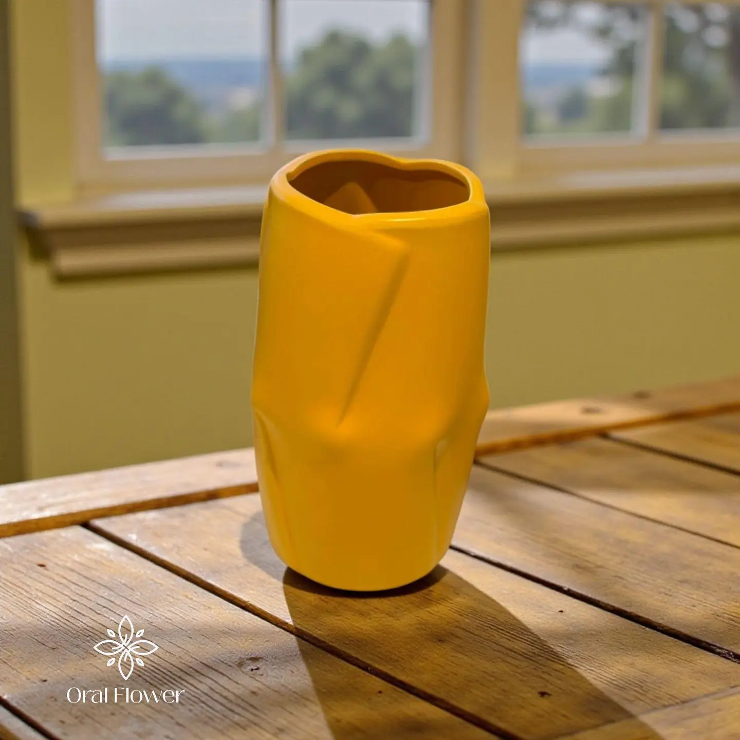 فازة سراميك اصفر مطفي