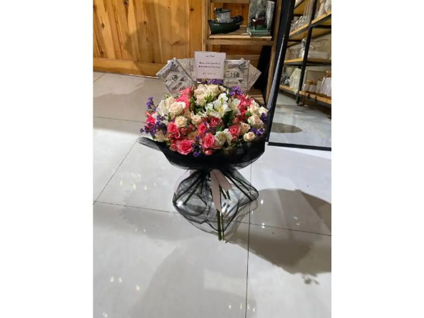 Bouquet With Beautiful Flower Mix And Black Wrapping