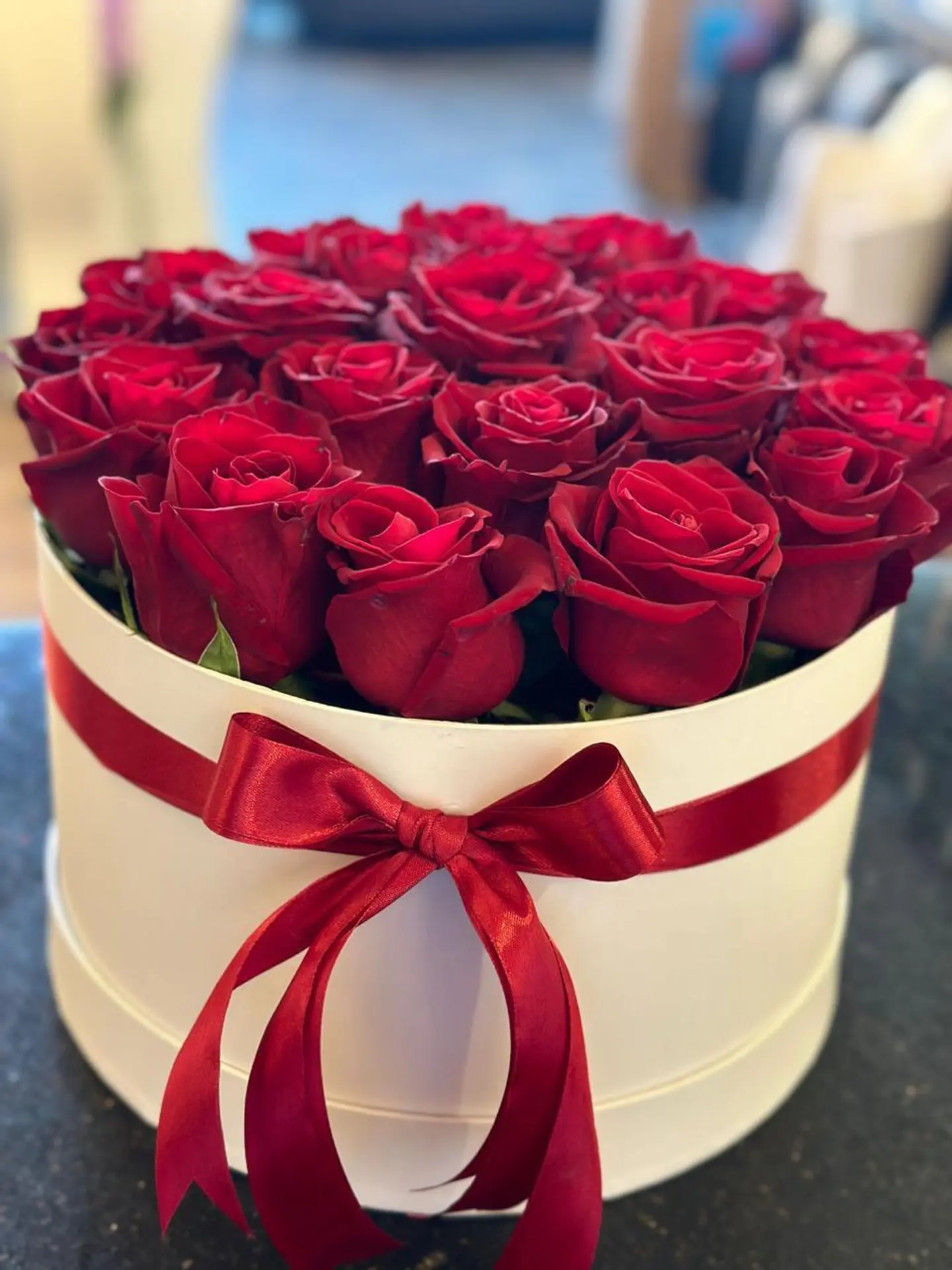 Arrangement Red Flowers With White Box