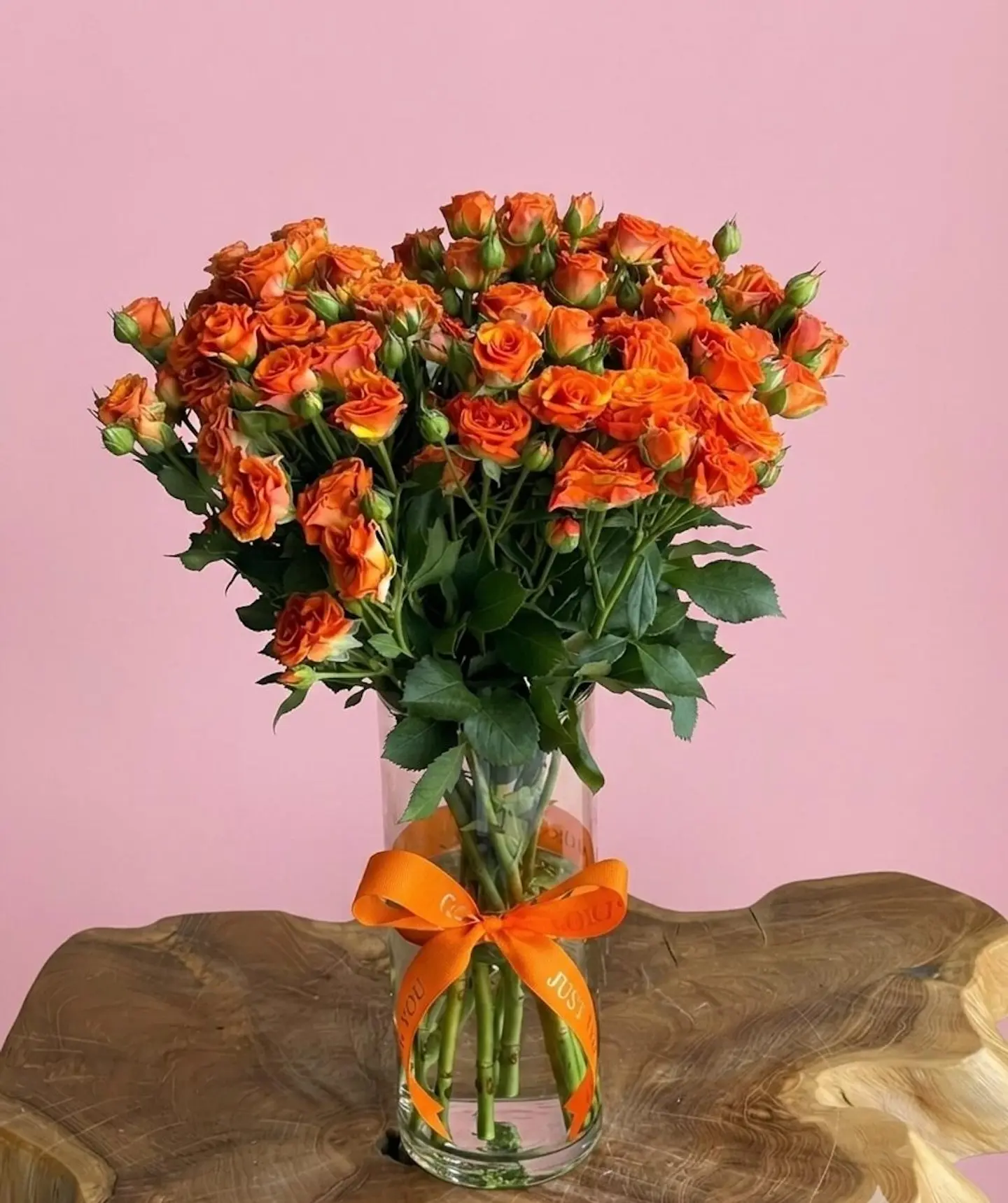 Orange Baby Roses Glass Vase