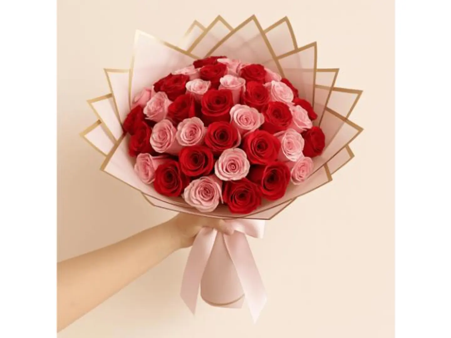 باقة ورود حمراء ووردية