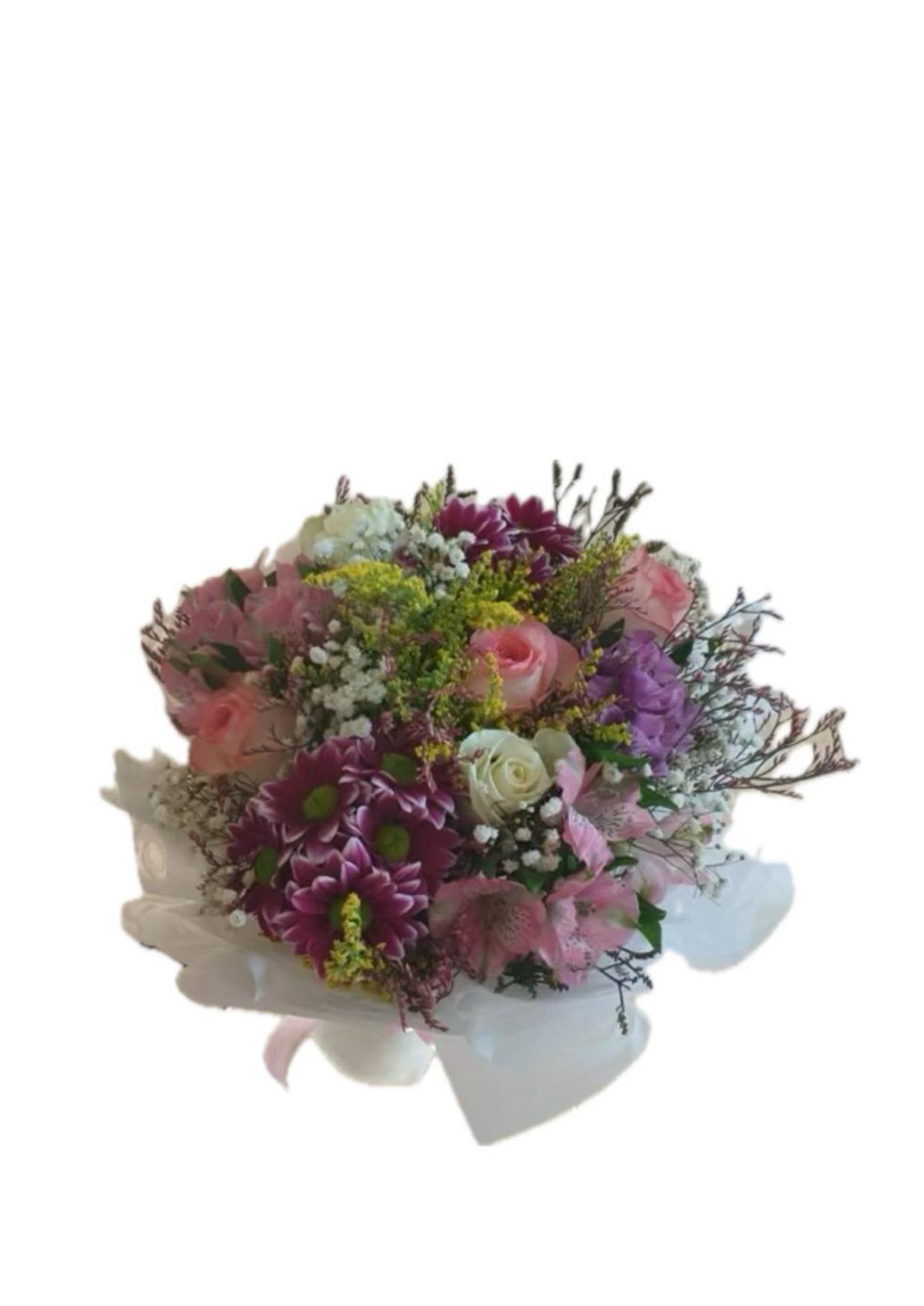 باقة الورد البنك والموف مع التغليف الأبيض