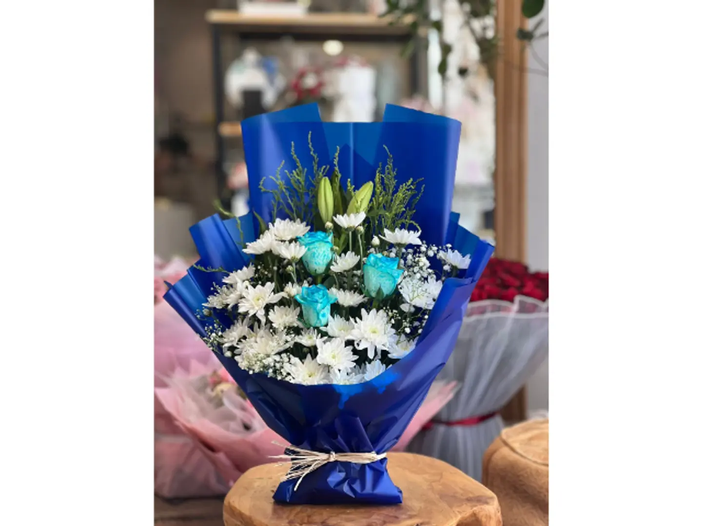 Blue Bouquet With Natural Blue Flowers