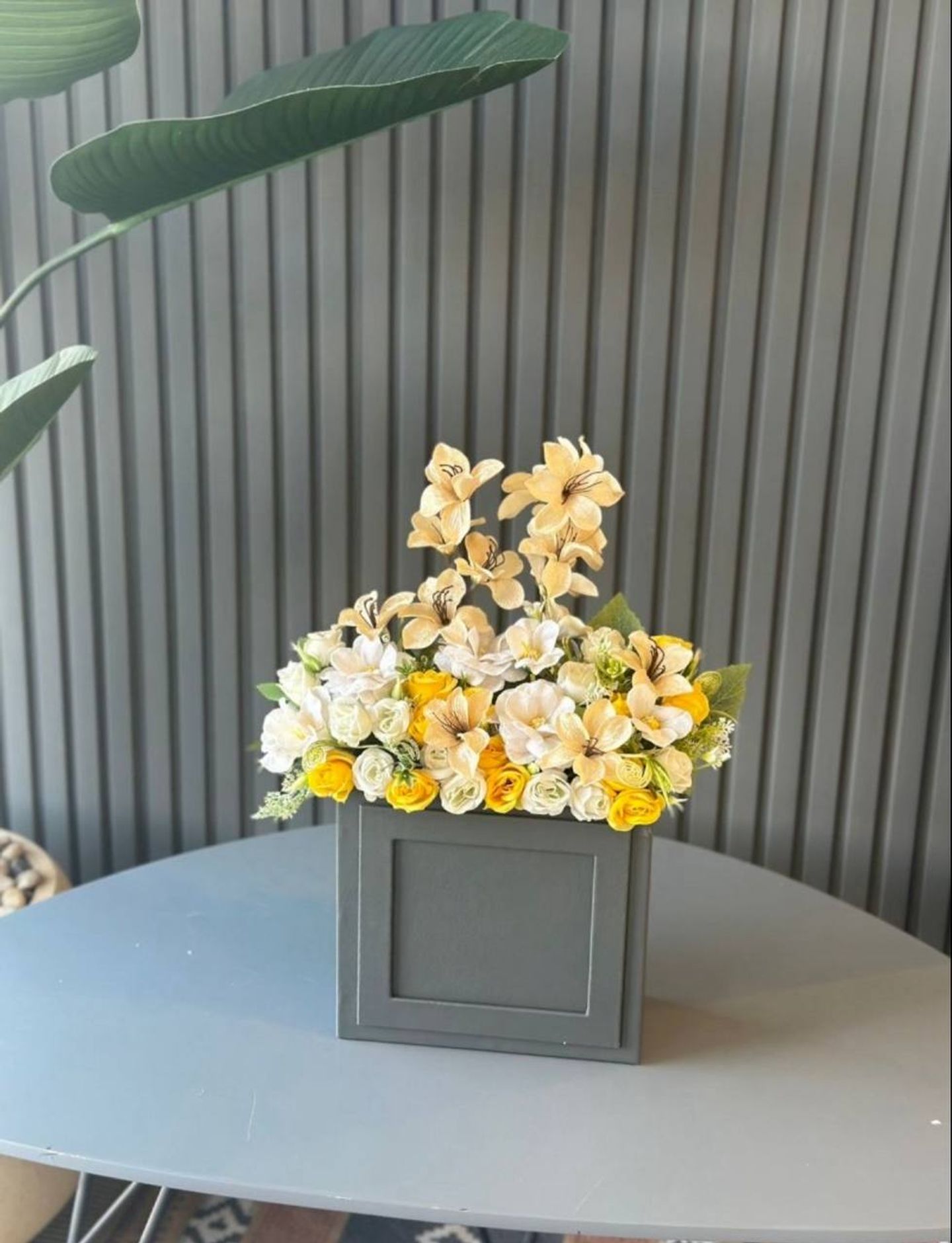 Leather Vase With Luxurious Artificial Roses