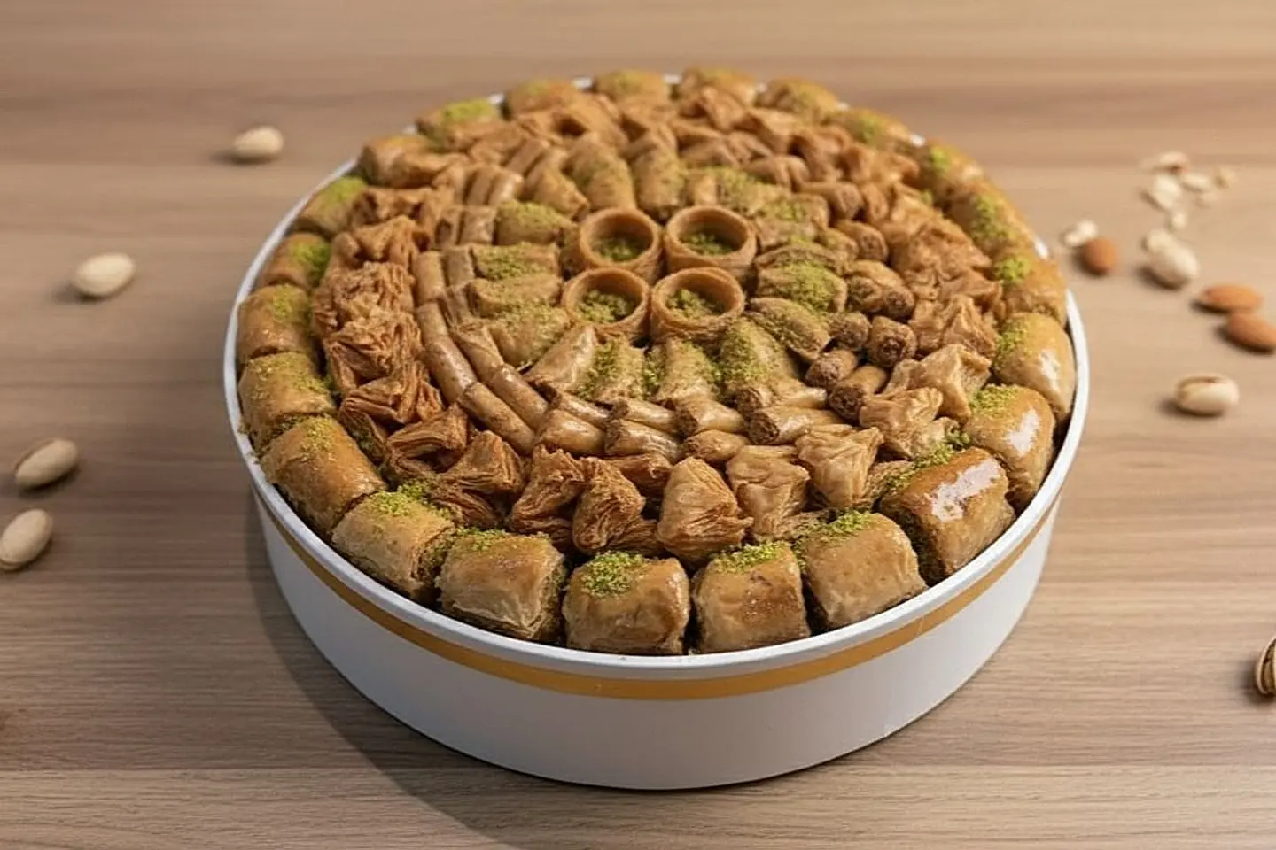 بقلاوة مشكل دائري خشب