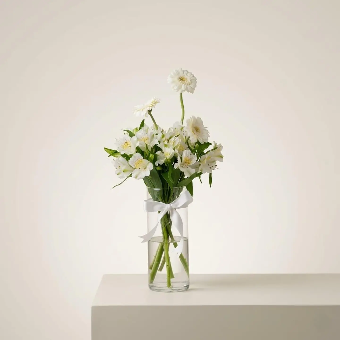 White Gerbera And White Eustoma Vase