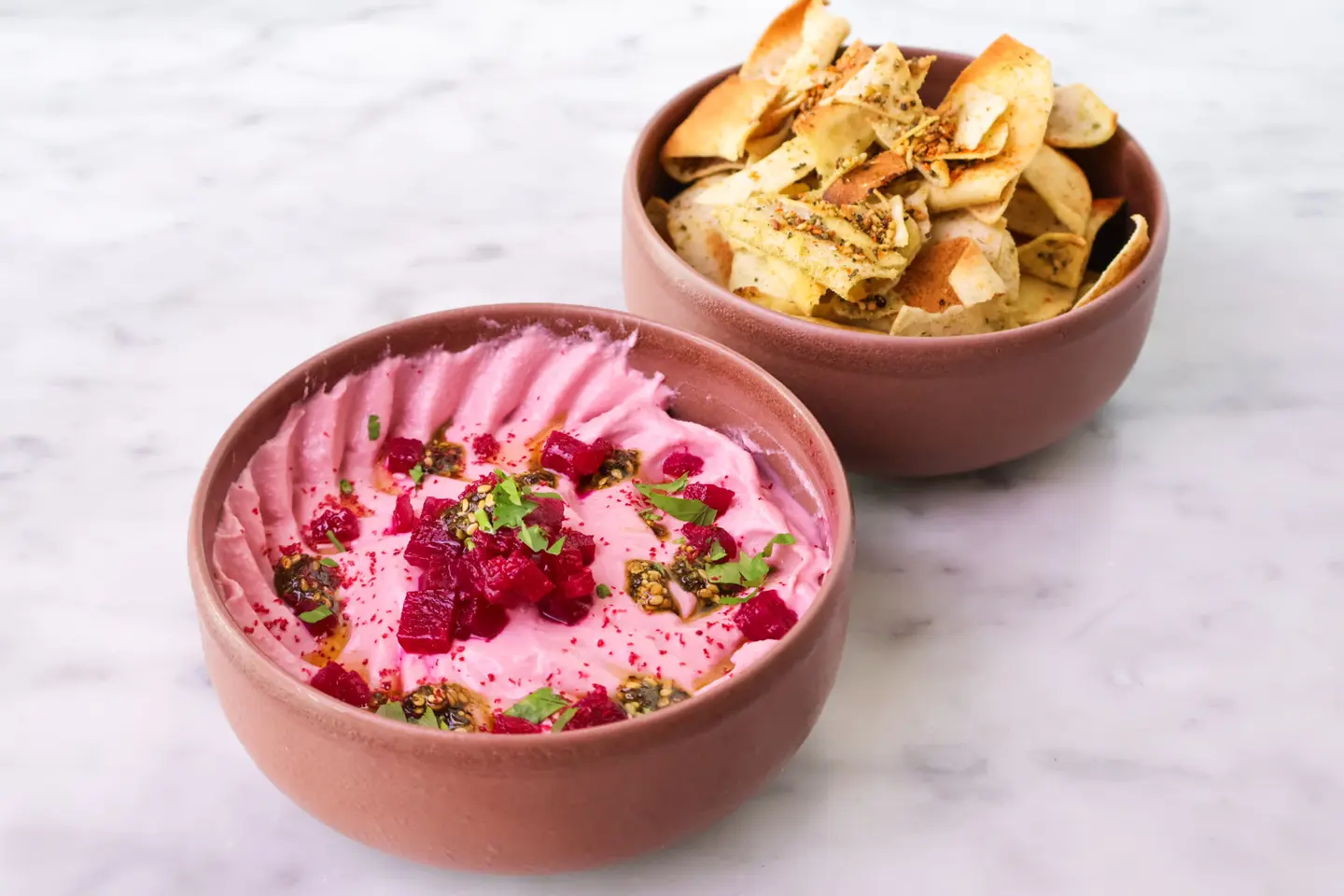 Beetroot Hummus With Our Zaatar Pita Chips