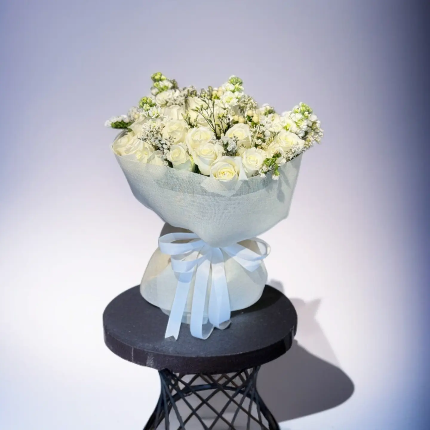 Bouquet Of White Roses And Gypsophila