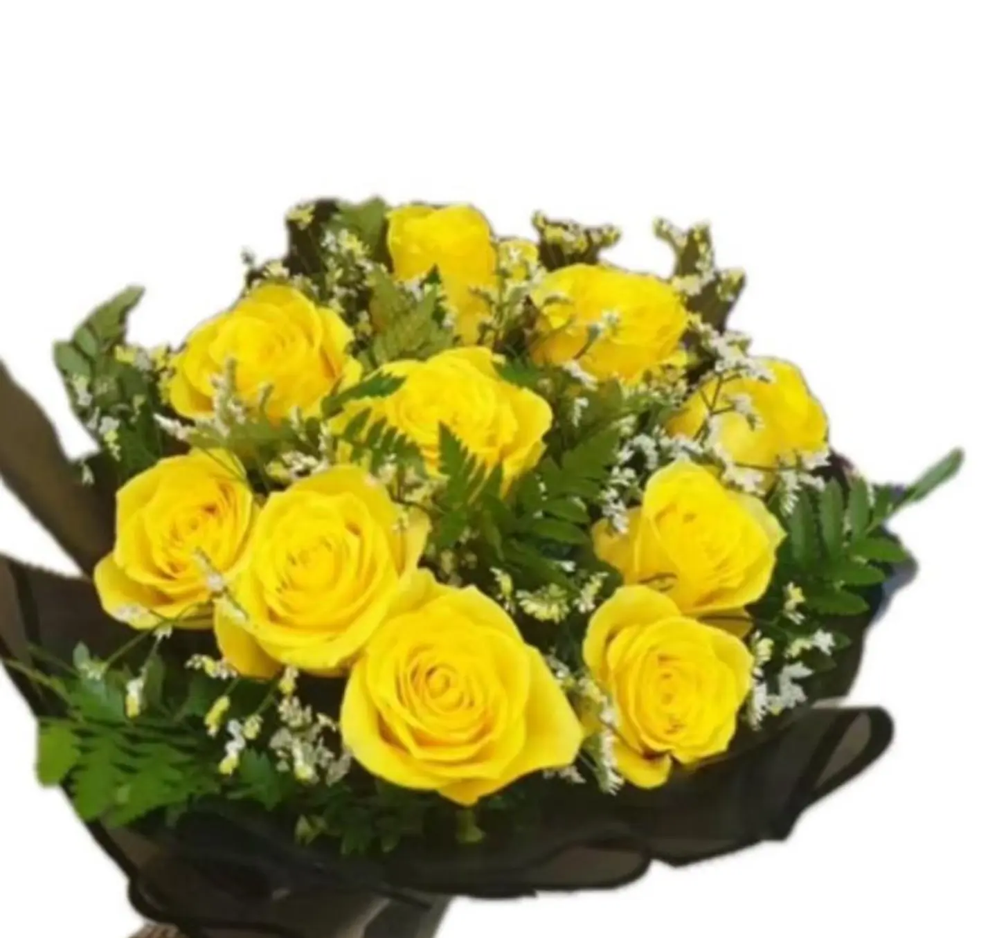 باقة الجوري الأصفر مع التغليف الأسود