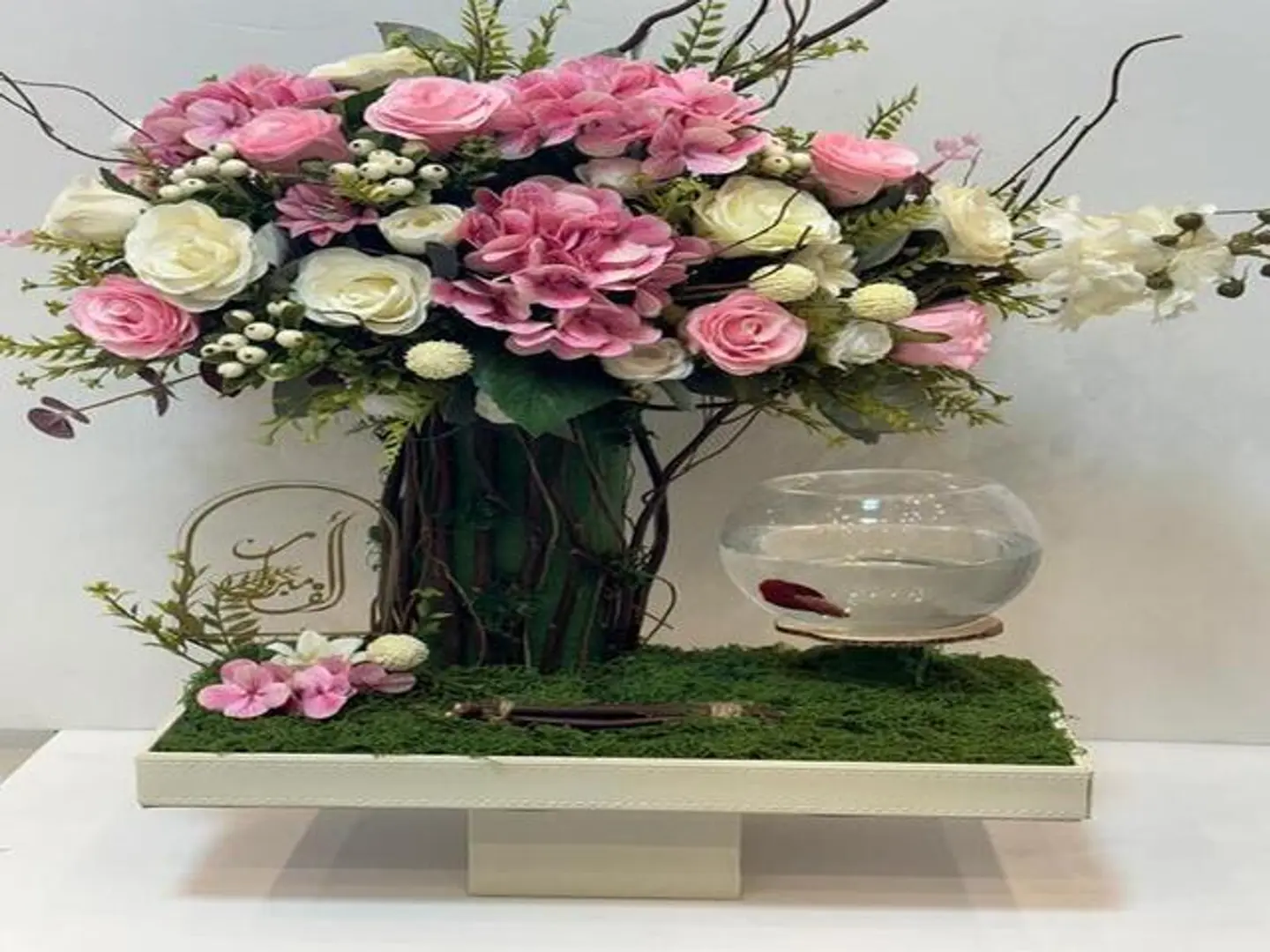 Artificial Flower Stand With Fish Vase