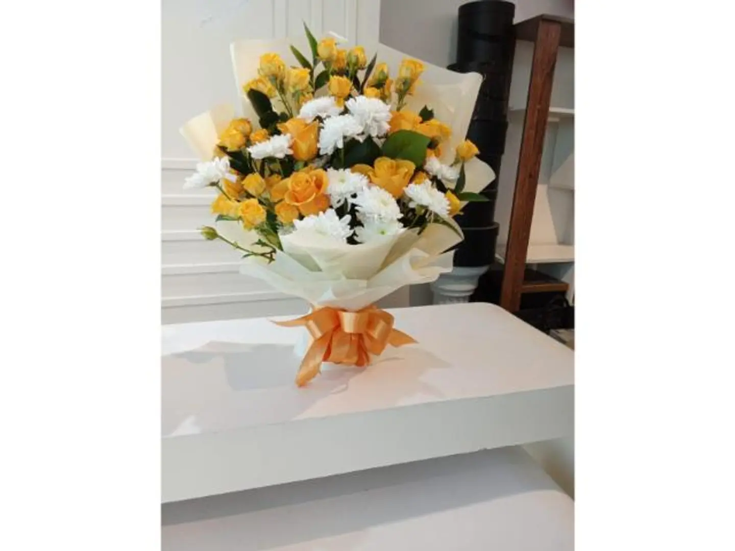 Yellow Rose Bouquet In White Wrapping