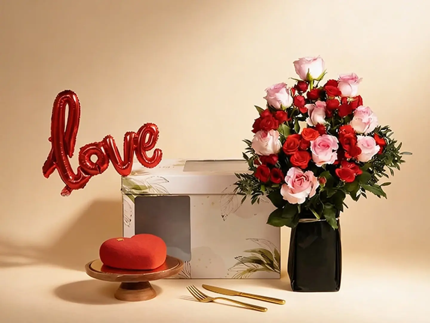 Love Box Roses Cake For Valentine Day