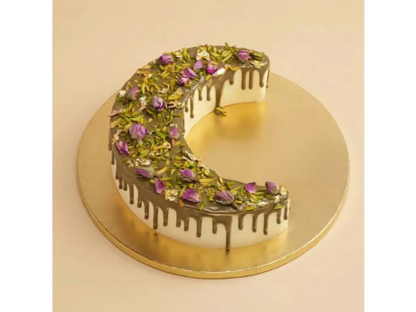 Ramadan Pistachio Saffron Crescent Moon Cake