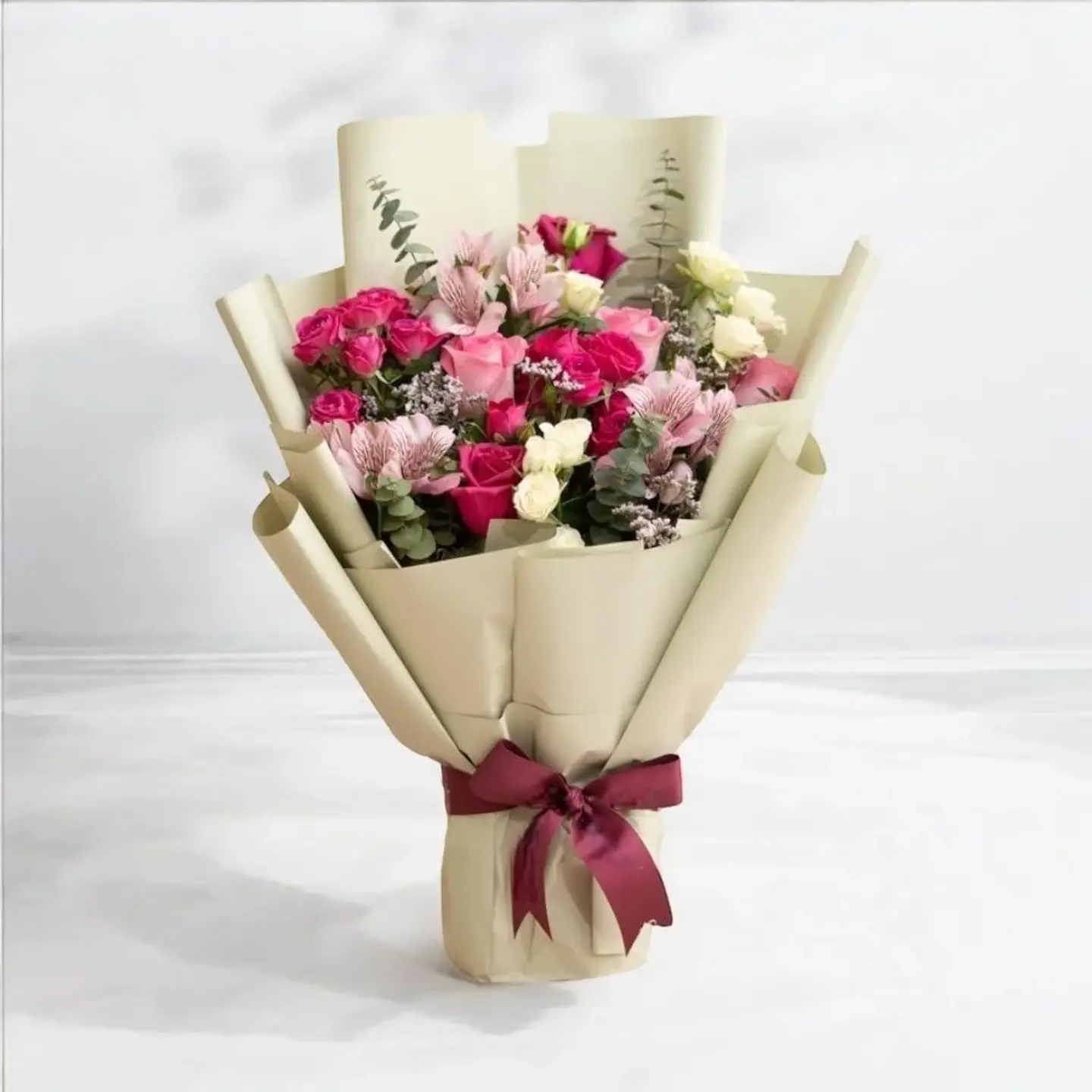 A Bouquet Of Sophistication Shaped Roses And A Touch Of Eucalyptus