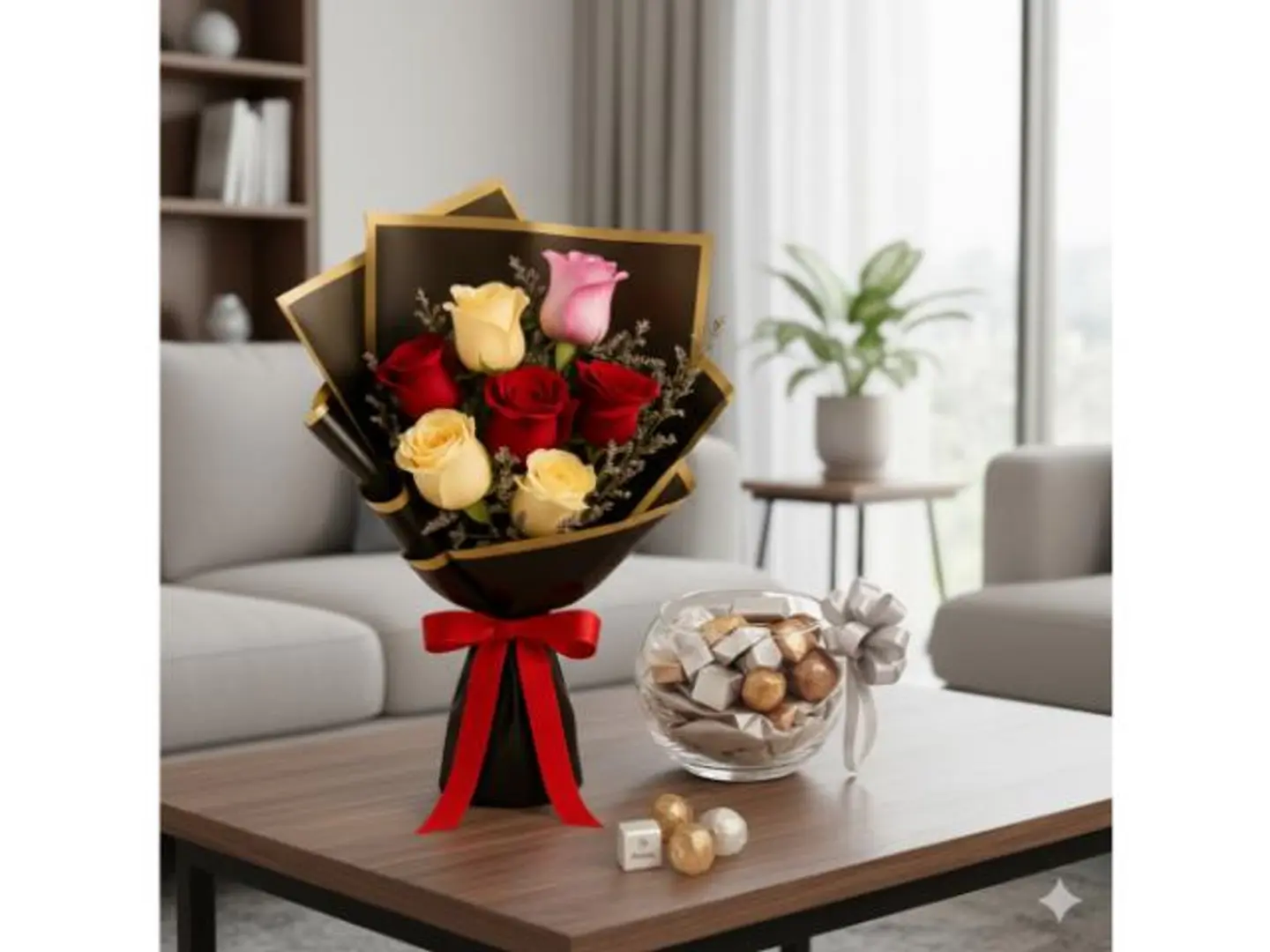 باقة زهور من الورود المختلطة مع باتشي