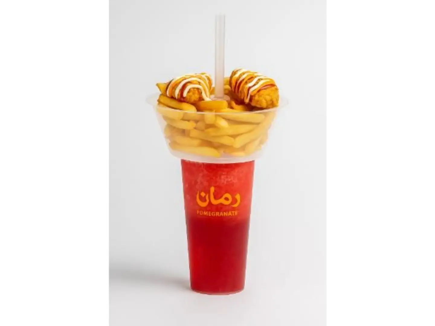 Chicken Burger Fries With Pomegranate Juice