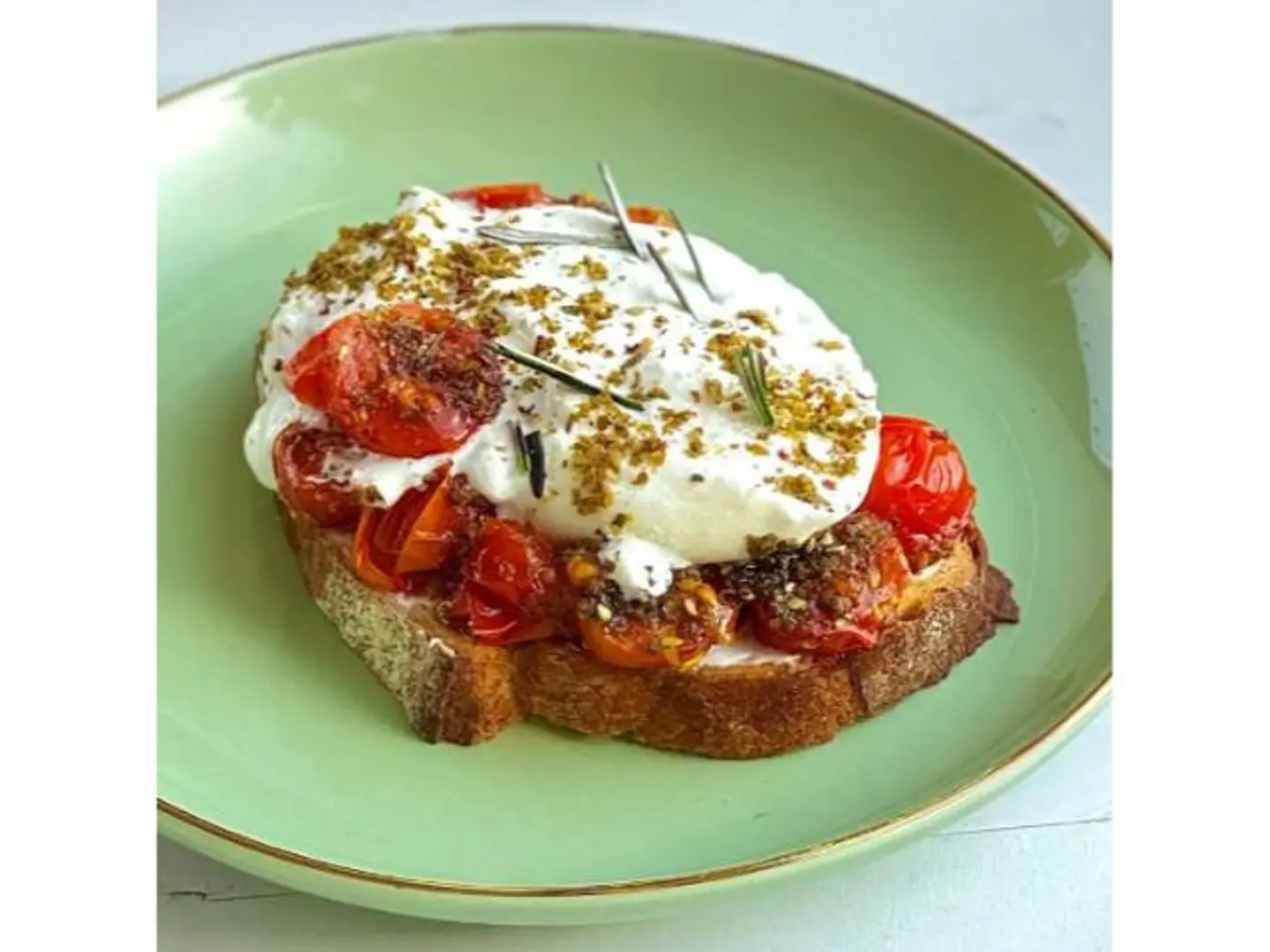 Sourdough Toast With Boursin Cheese,Tomatoes, And Garlic