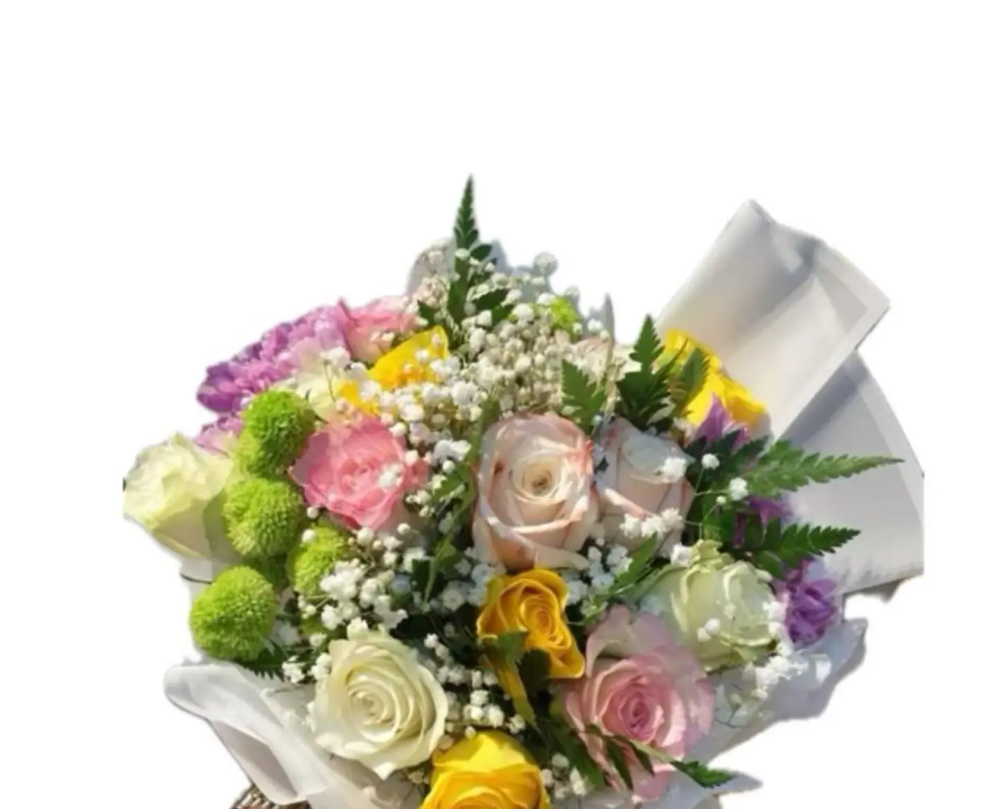 باقه التغليف الابيض مع الورد المشكل