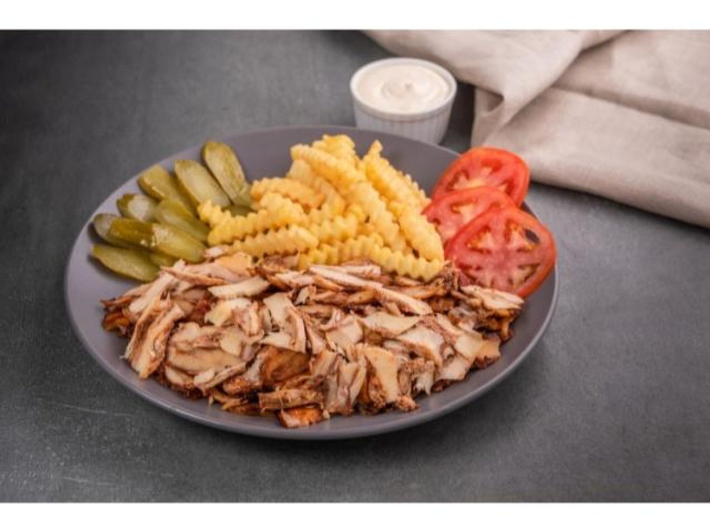 200g Chicken Shawarma Plate With Garlic, Pickles, And Fries