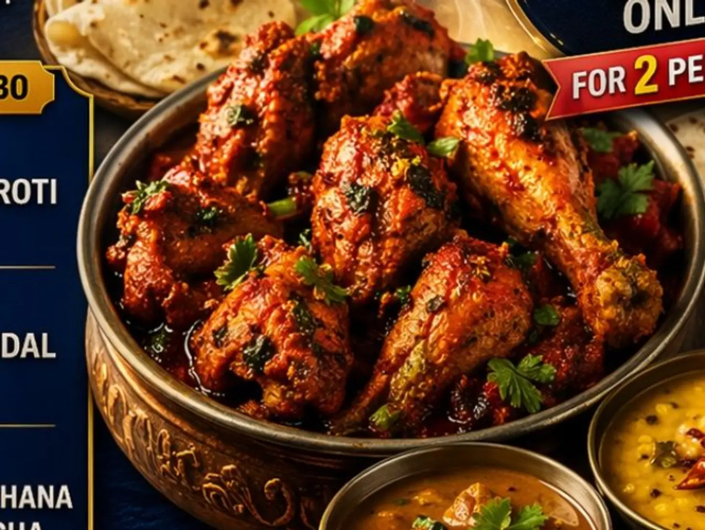 Double Chicken Fry Masala Meal 3 Roti & Dal