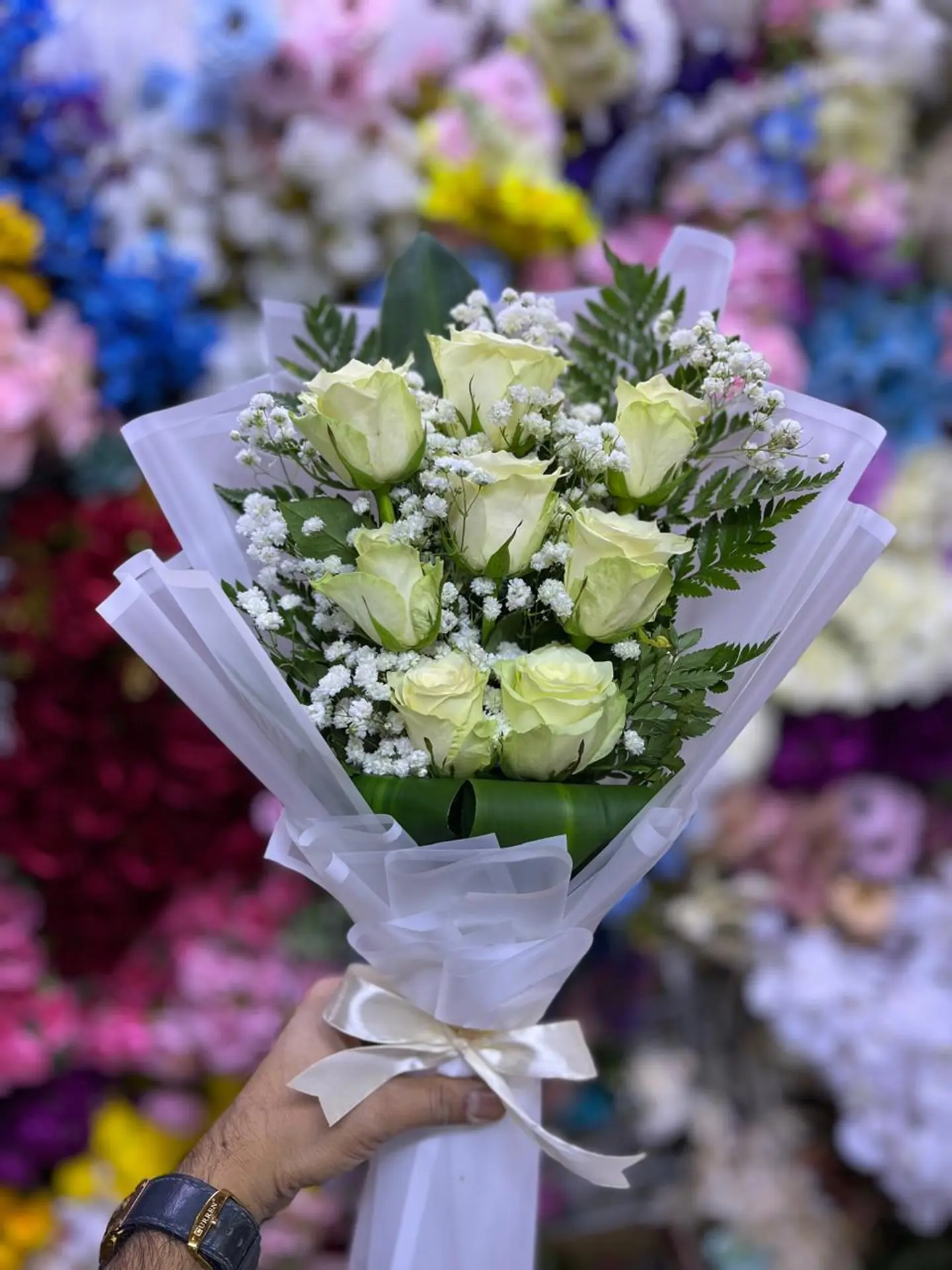 White Rose Bouquet Flat Arrangement