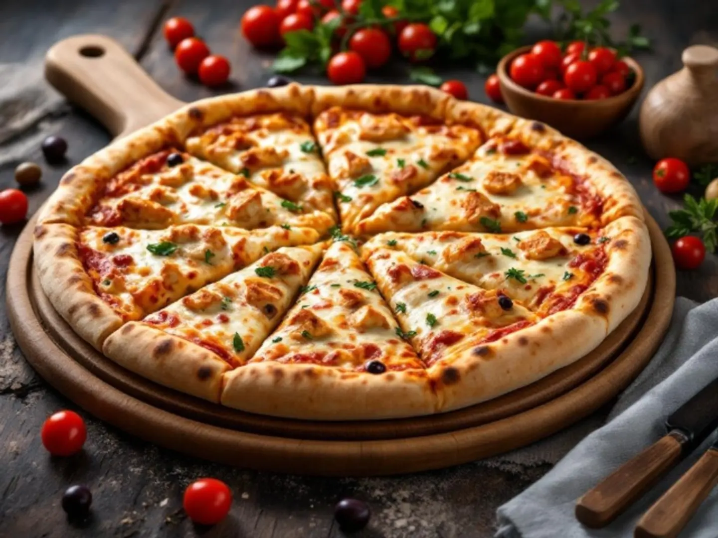 Chicken Pieces Pizza With Liquid Cheese