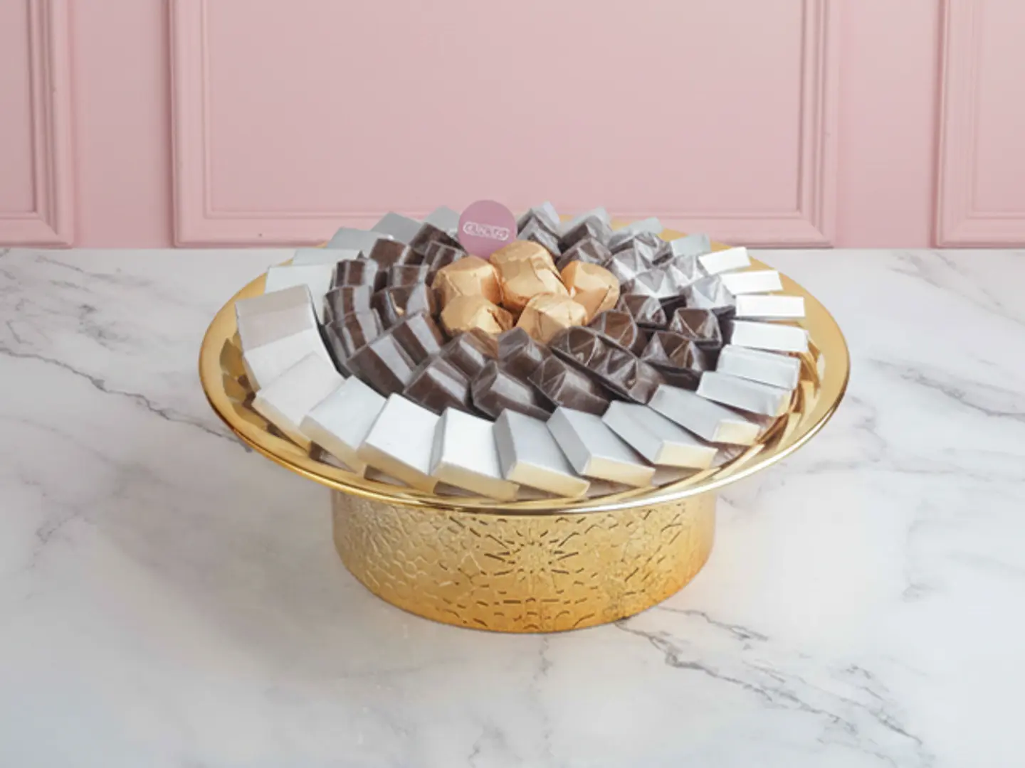 Golden Iron "Eid Mubarak" Chocolate Tray With Stand Medium D1