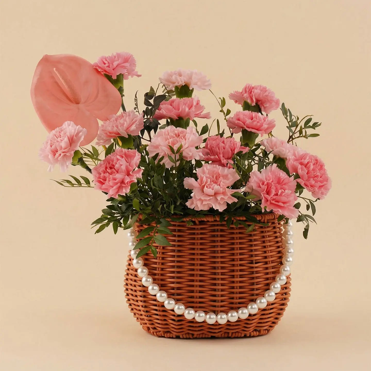 Pearl Carnation Rose Basket