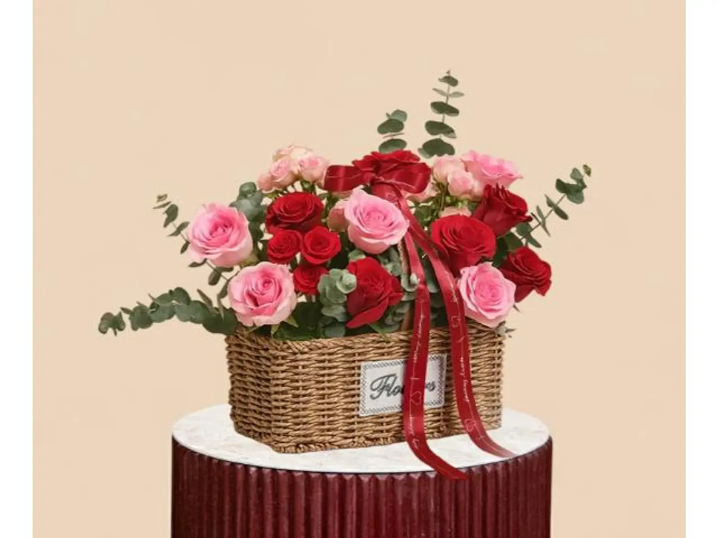 I Love You Basket Red And Pink Roses