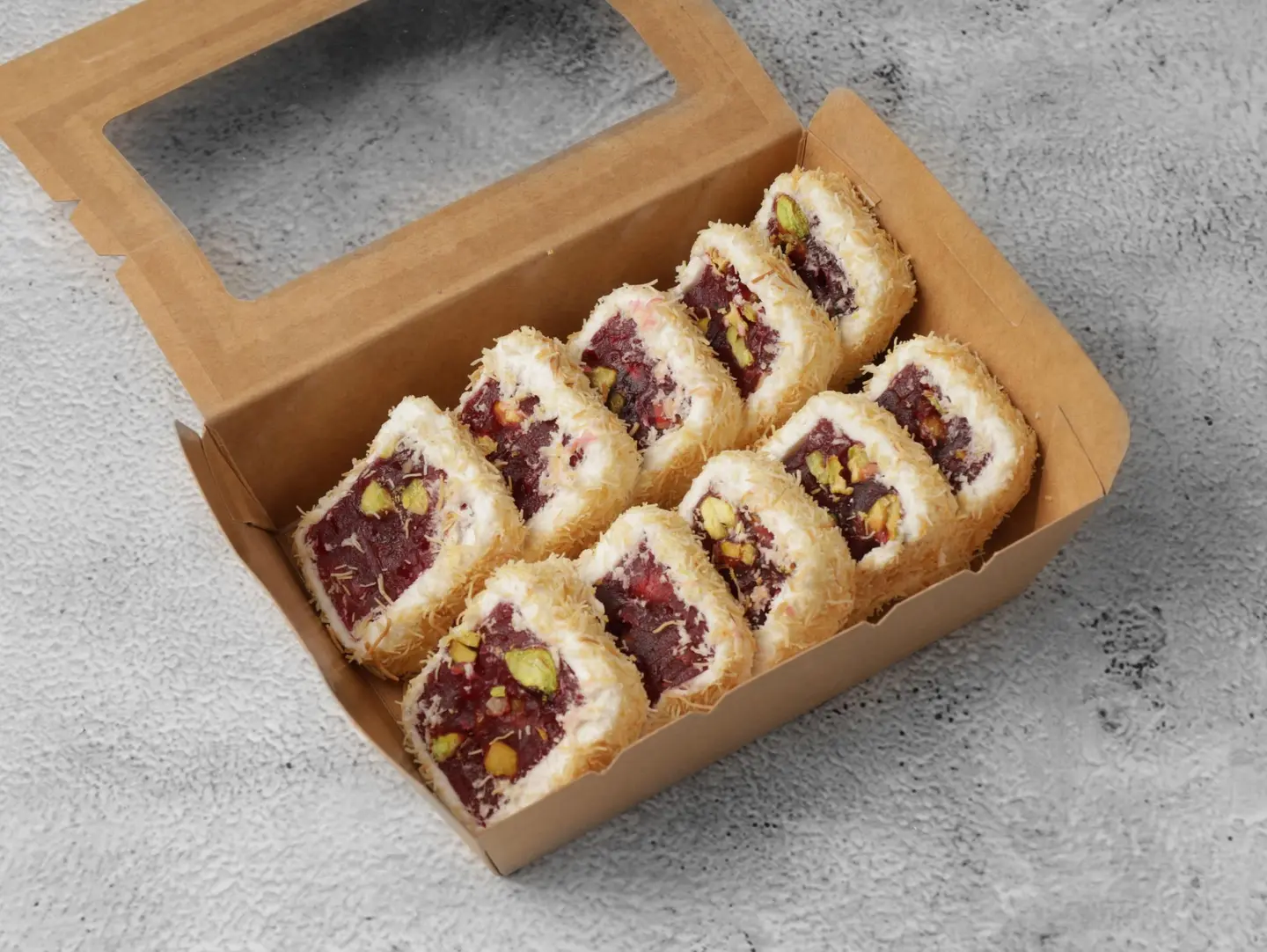 Milk Turkish Delight With Pomegranate Covered In Kunafa