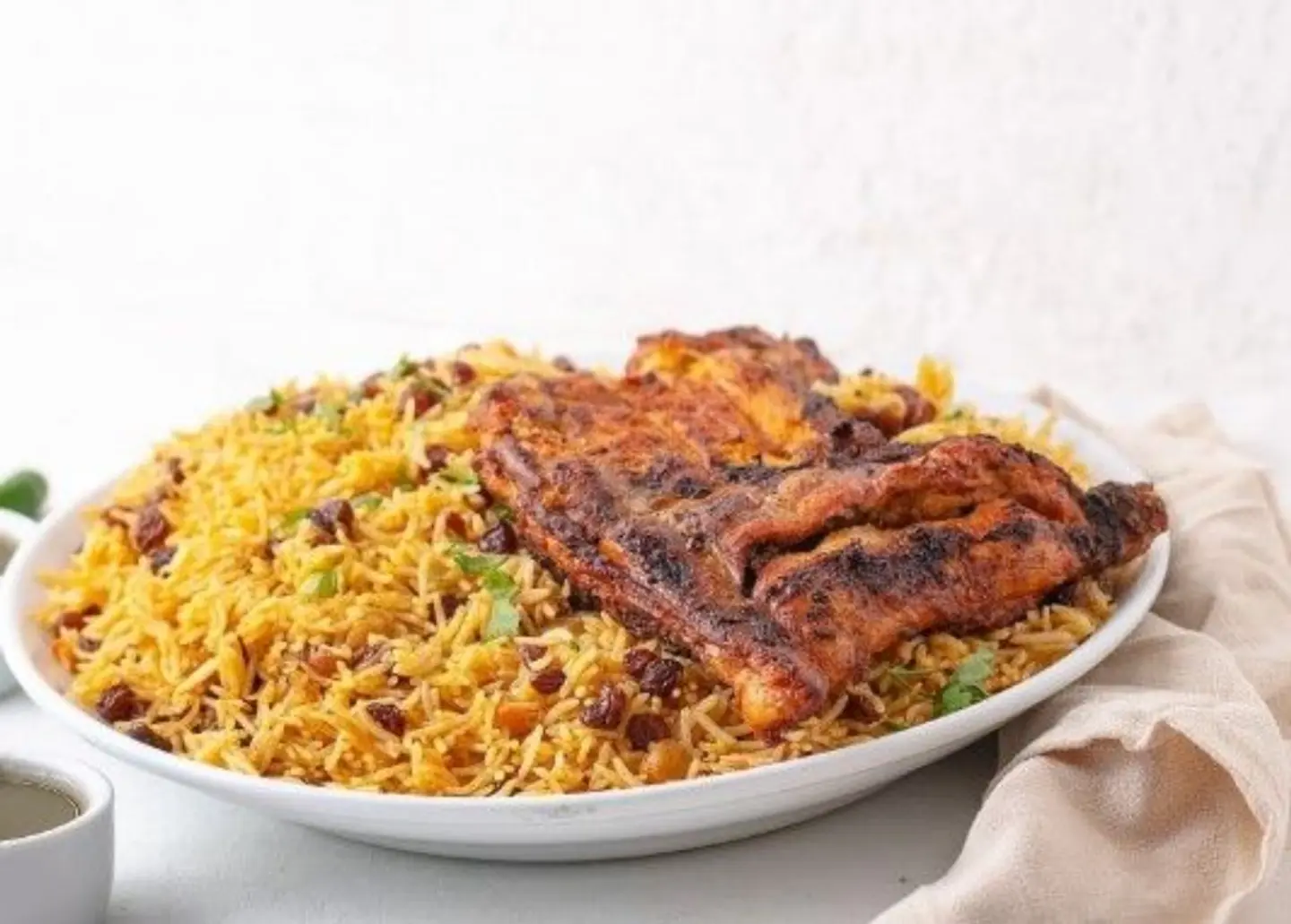 نص حبة دجاج على الفحم مع رز