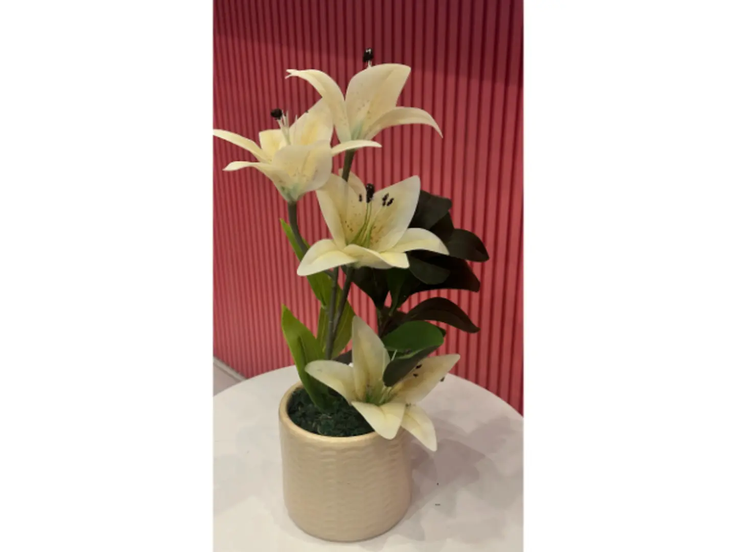 White Spring Vase With Artificial Roses