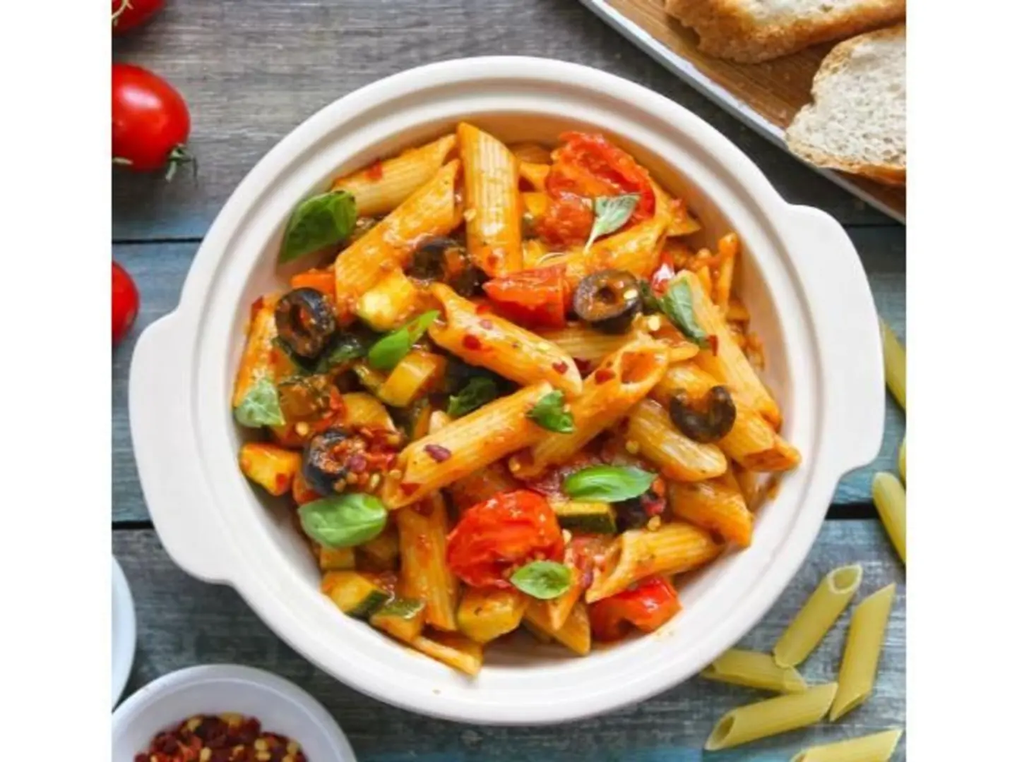 معكرونة بصلصة حمراء خضار