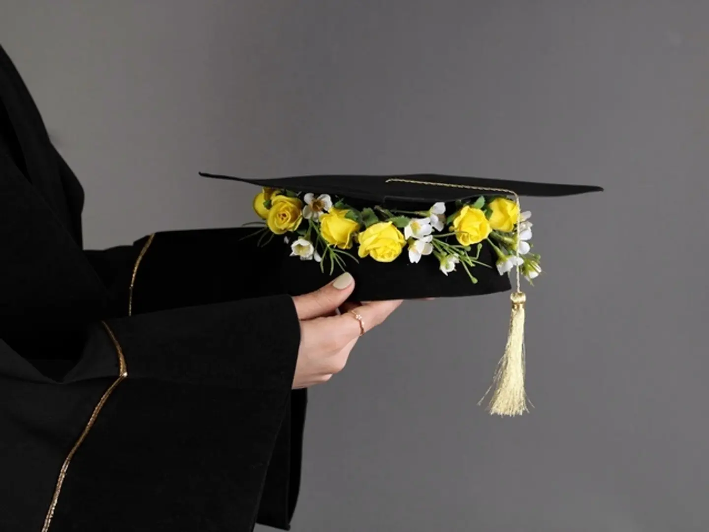 Graduation Hat With  Artificial Yellow Flowers