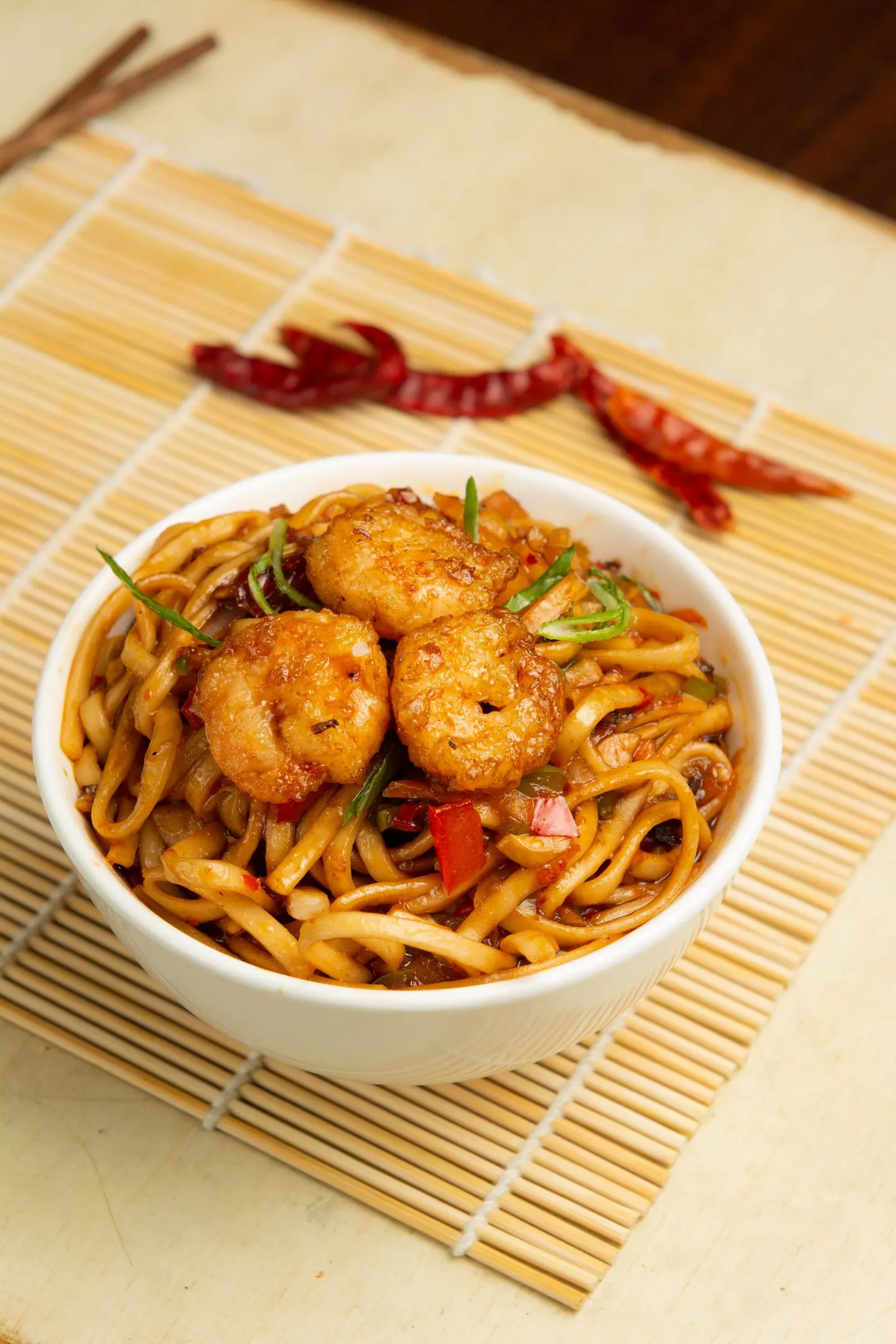 Mixed Chilli Sauce Noodles With Shrimp