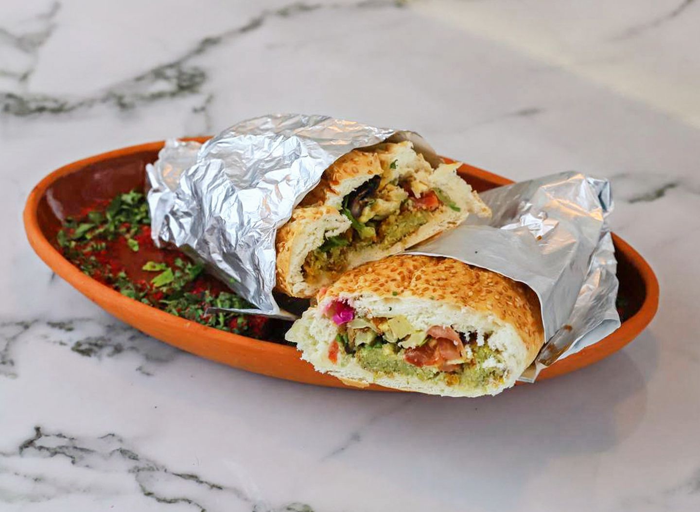Falafel Kaak Sandwich With Eggs