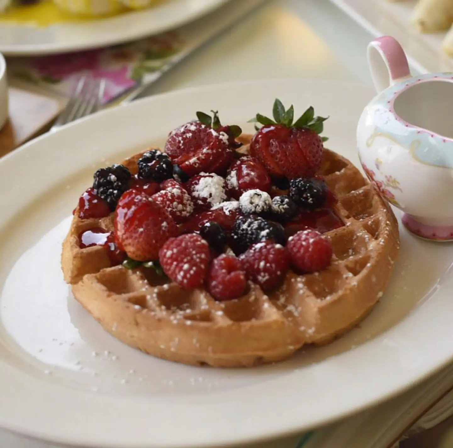 Classic Waffle With Strawberries And Berries.