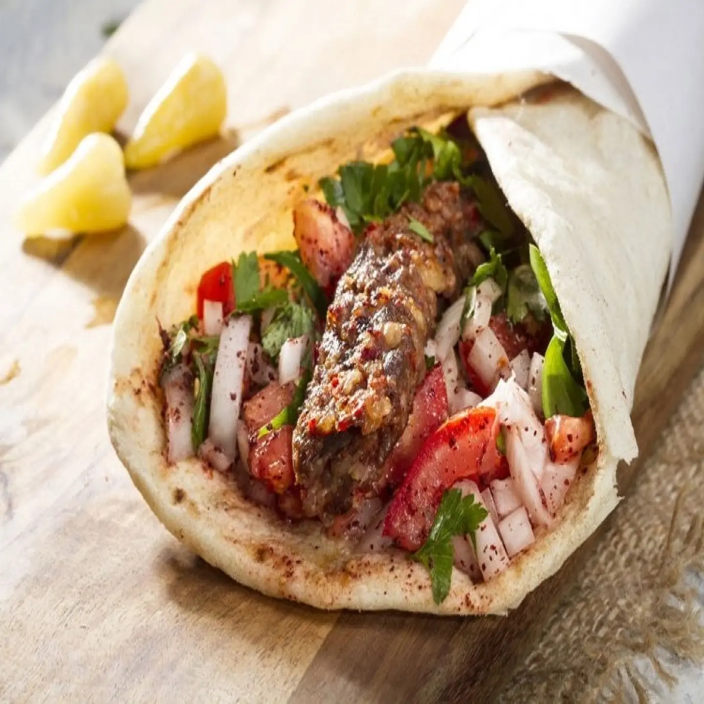 Hummus And Tahina Meat Kebab Sandwich