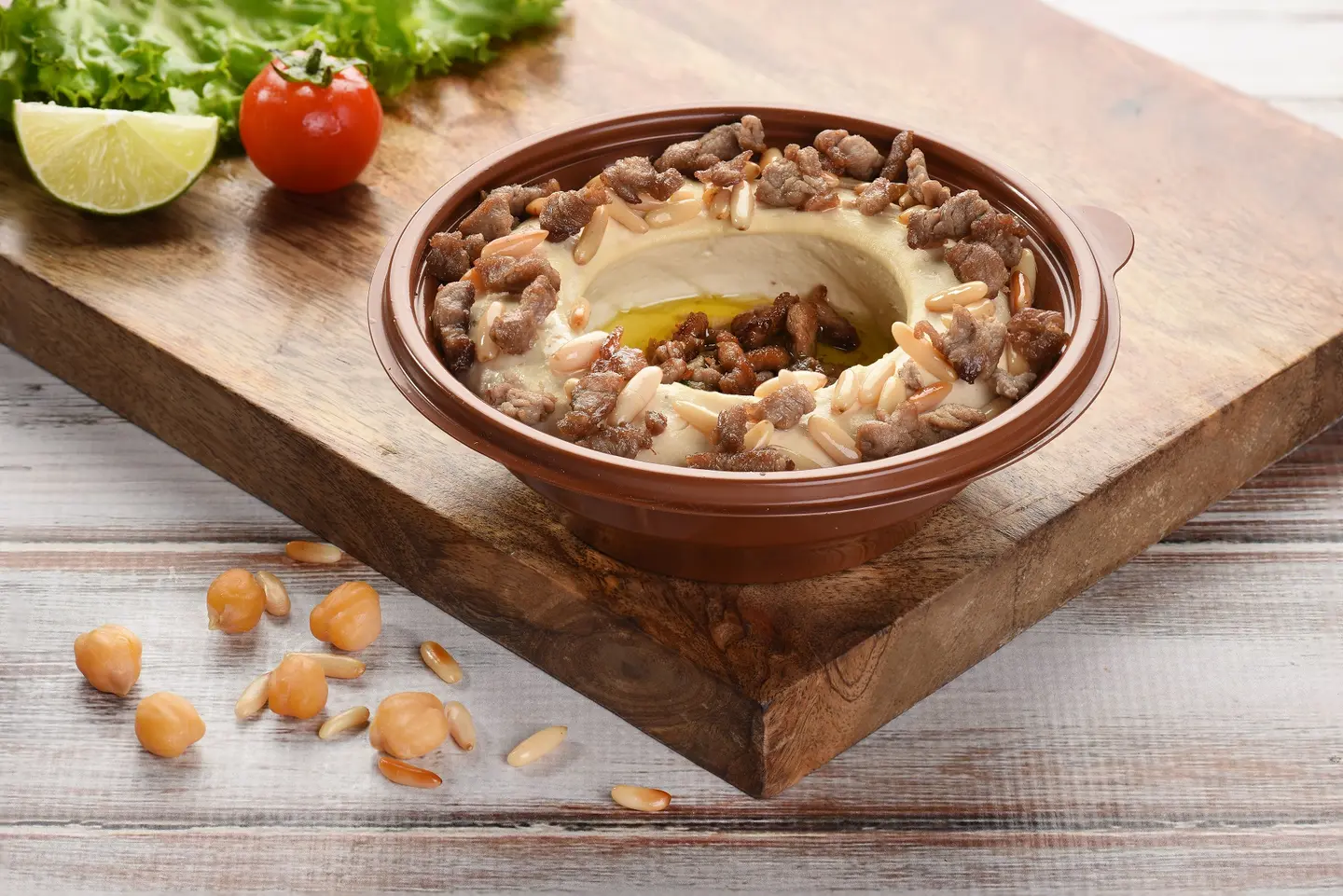 Hommos With Meat & Pine Nuts