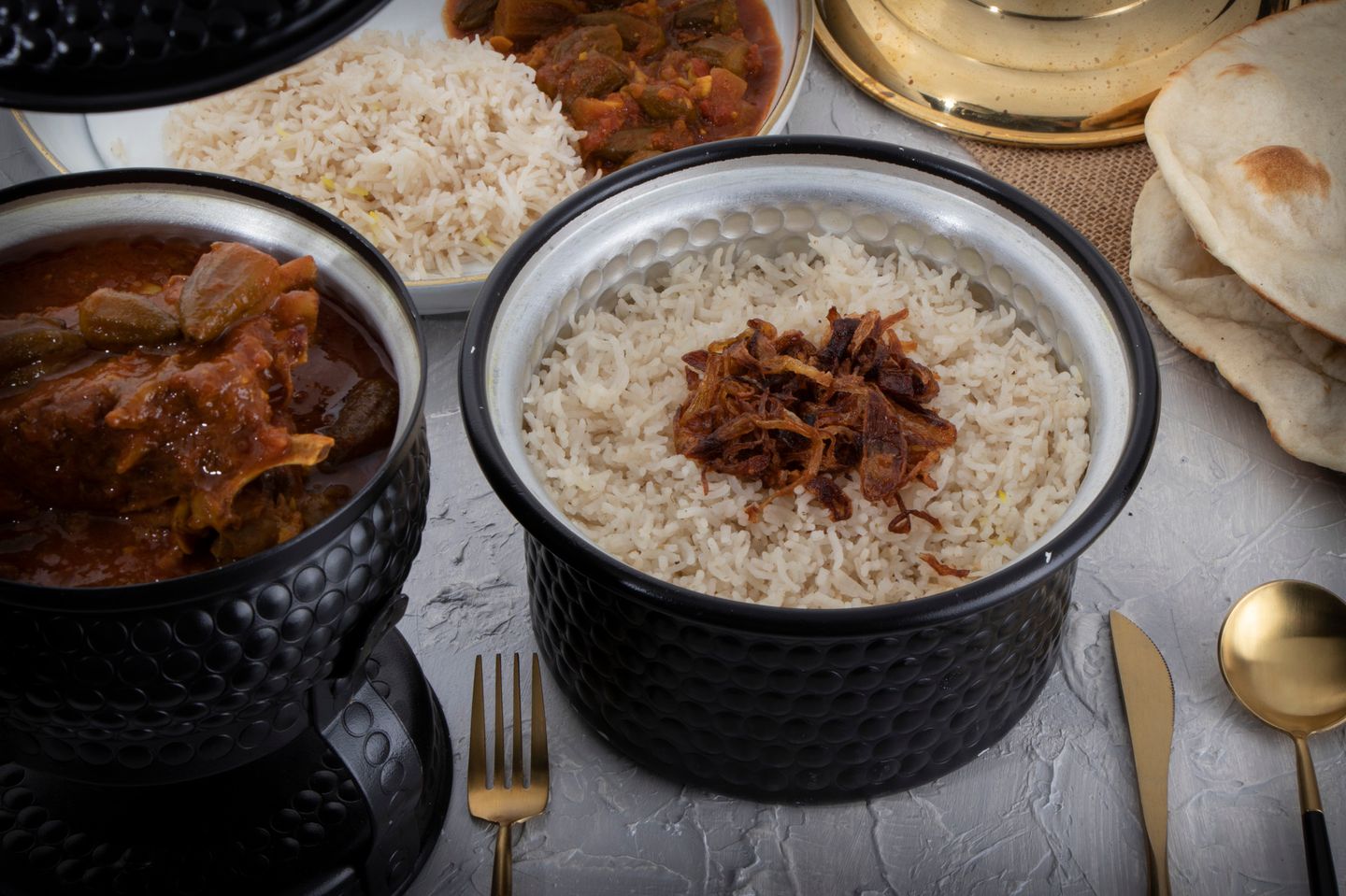 Okra Broth With Meat, Served With Basmati Rice