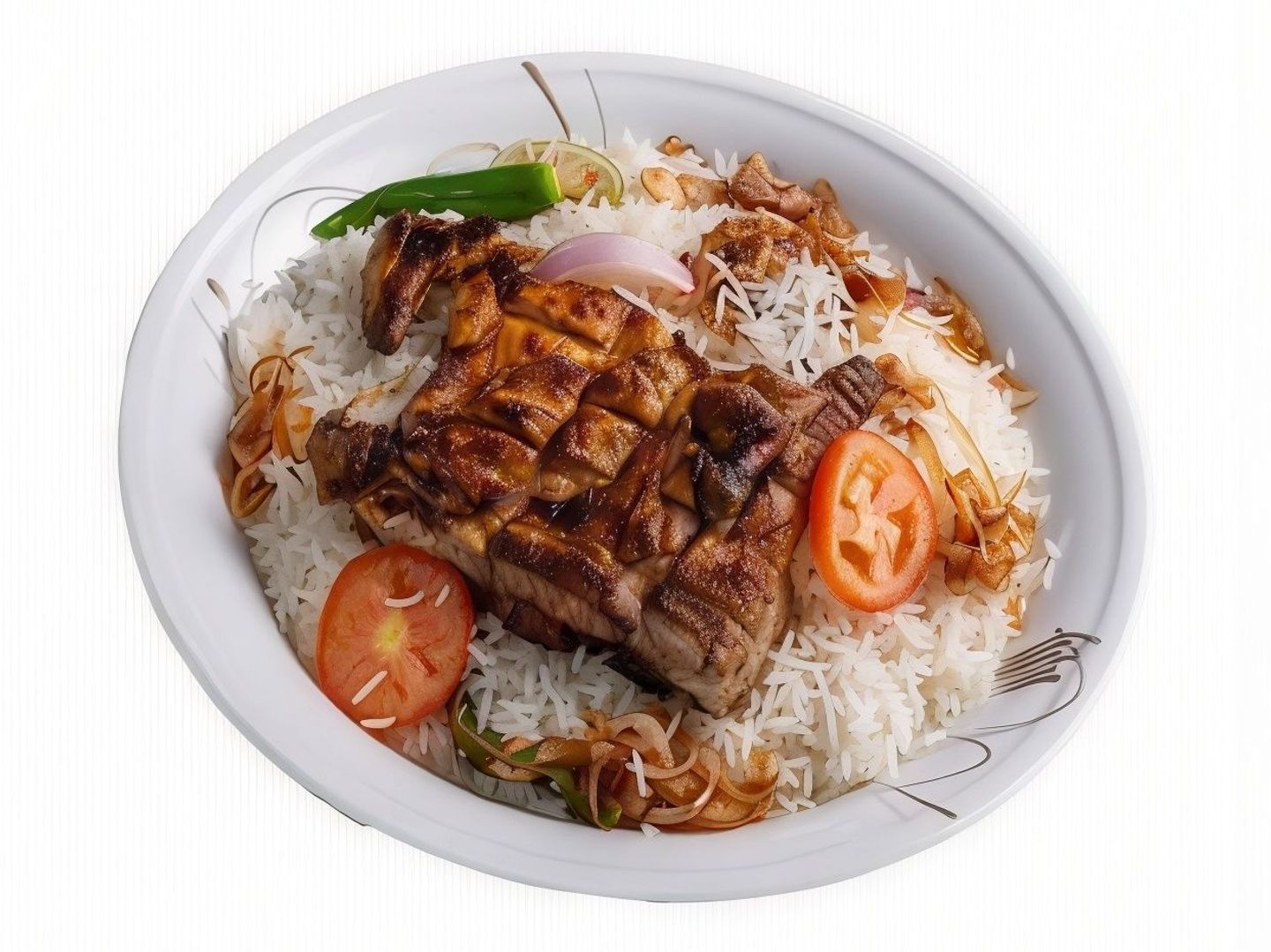 نص حبة على الفحم مع أرز ابيض