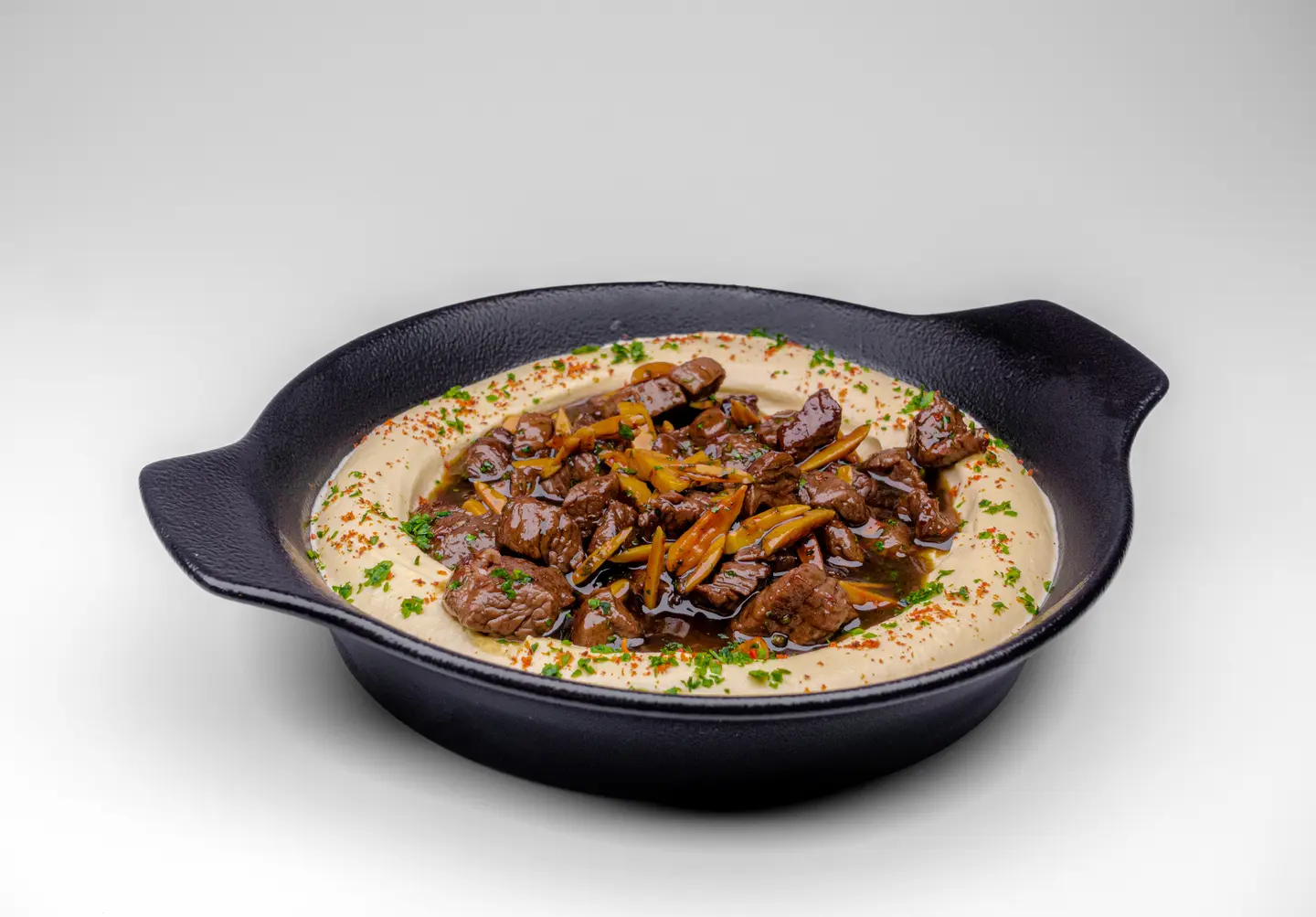 Hummus With Meat And Pine Nuts