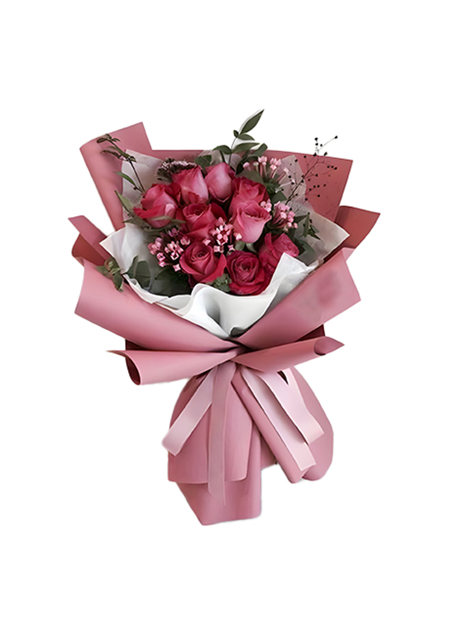 Hand Bouquet 9 Roses With Limunium