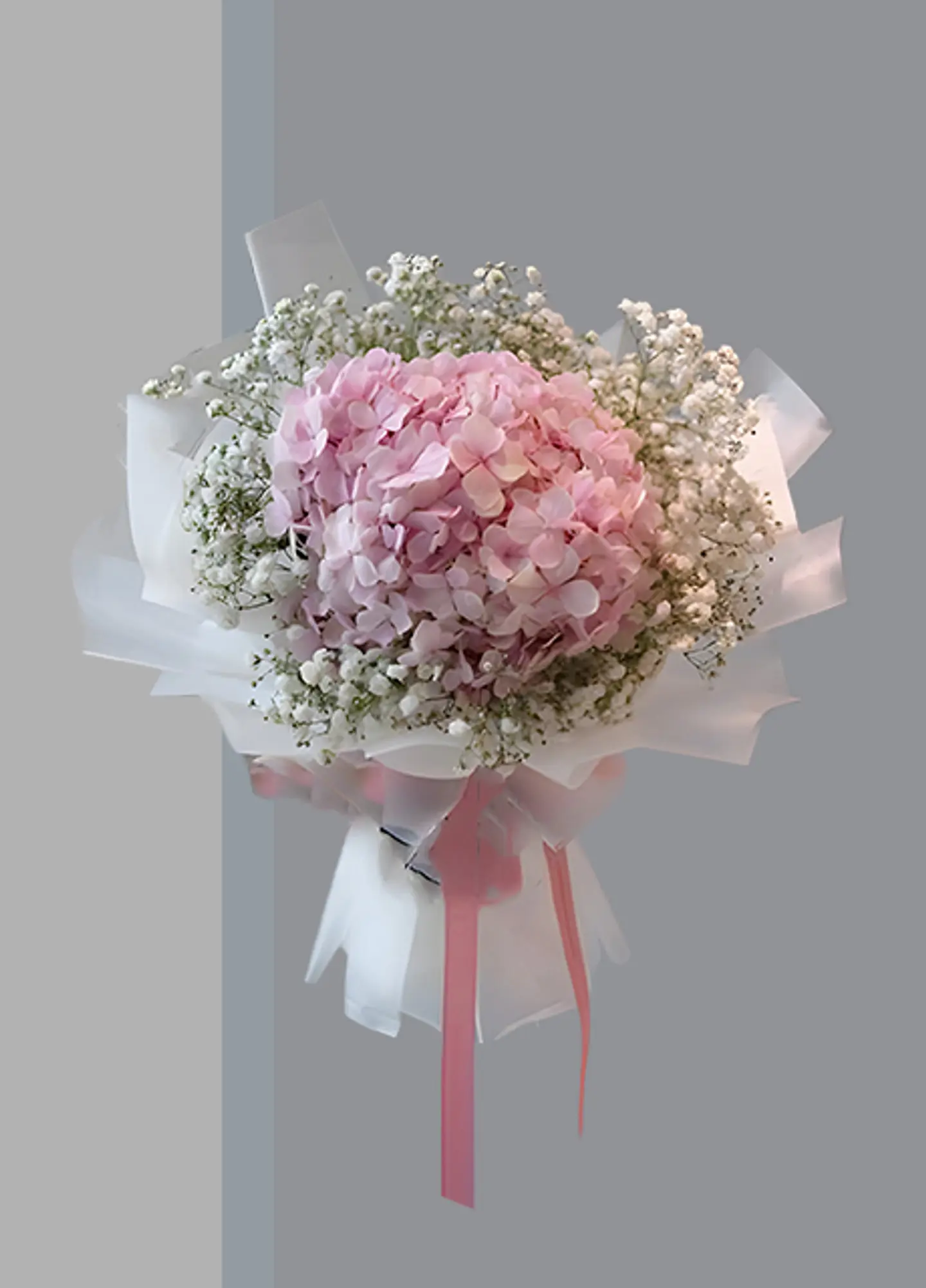 Hand Bouquet 1 Pce Hydrenja With Gypsofilia